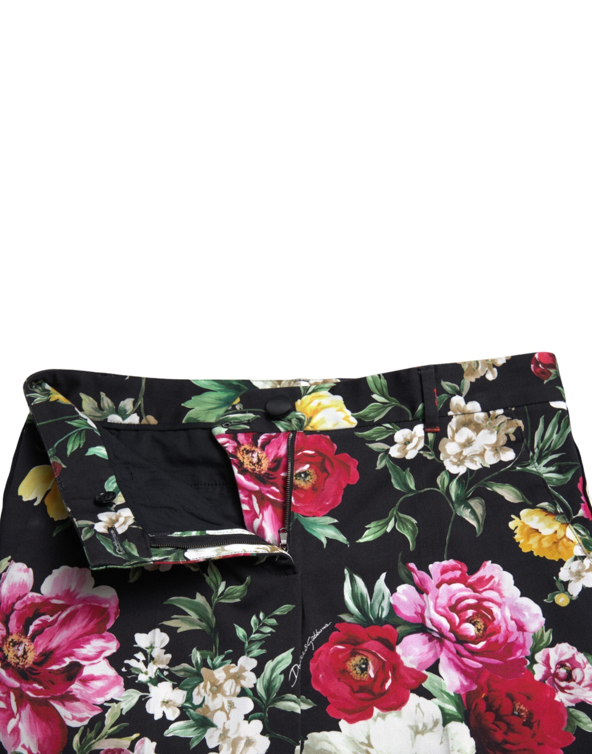Dolce & Gabbana Black Floral Print Mid Waist Cropped Pants -   -  Dolce & Gabbana.