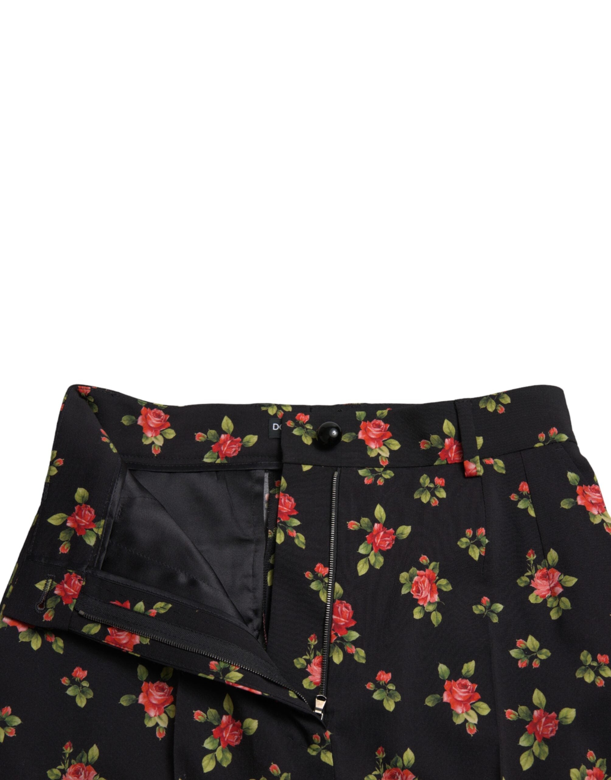 Dolce & Gabbana Black Floral Wool High Waist Tapered Pants -   -  Dolce & Gabbana.