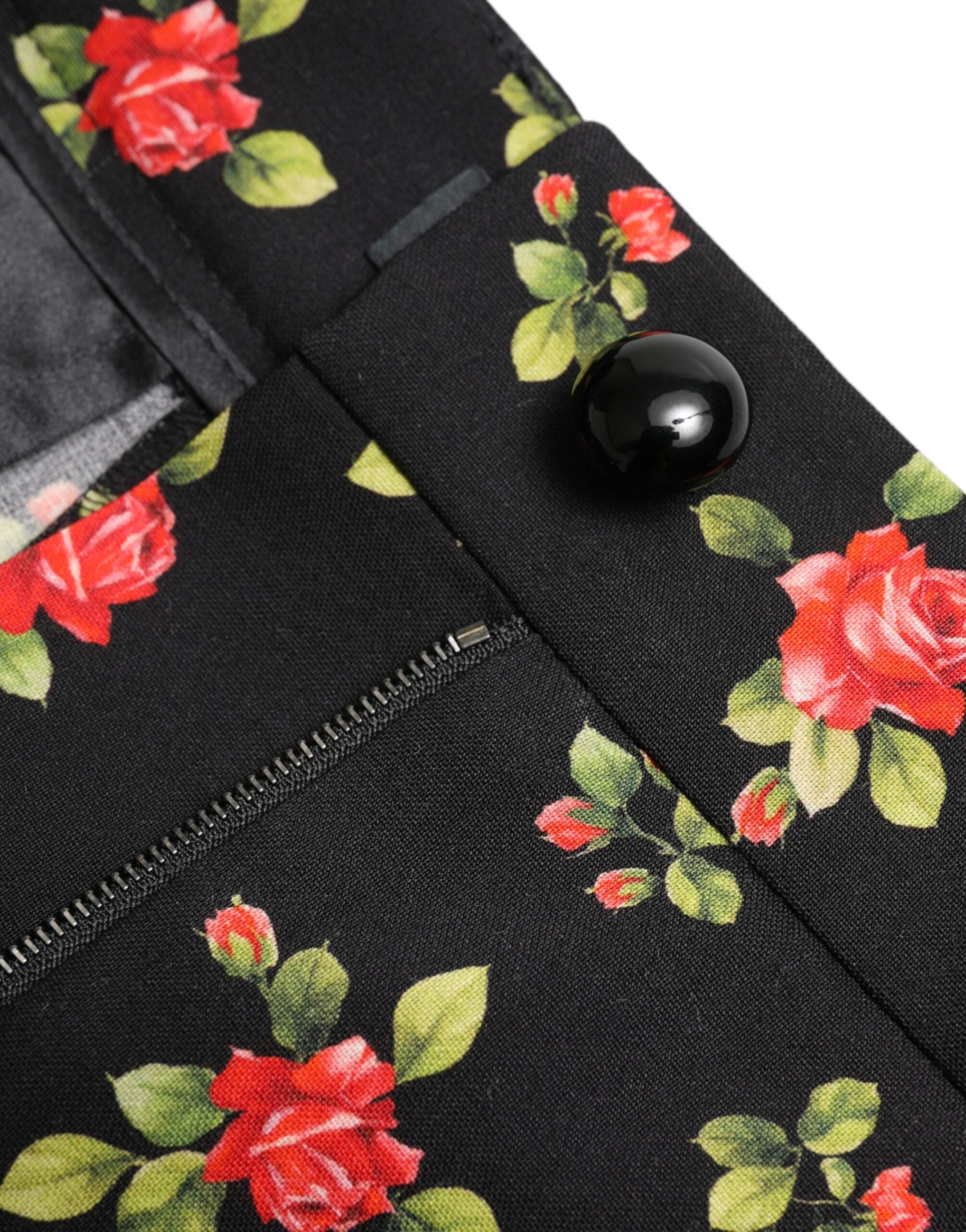 Dolce & Gabbana Black Floral Wool High Waist Tapered Pants -   -  Dolce & Gabbana.