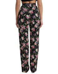 Dolce & Gabbana Black Floral Wool High Waist Wide Leg Pants -   -  Dolce & Gabbana.