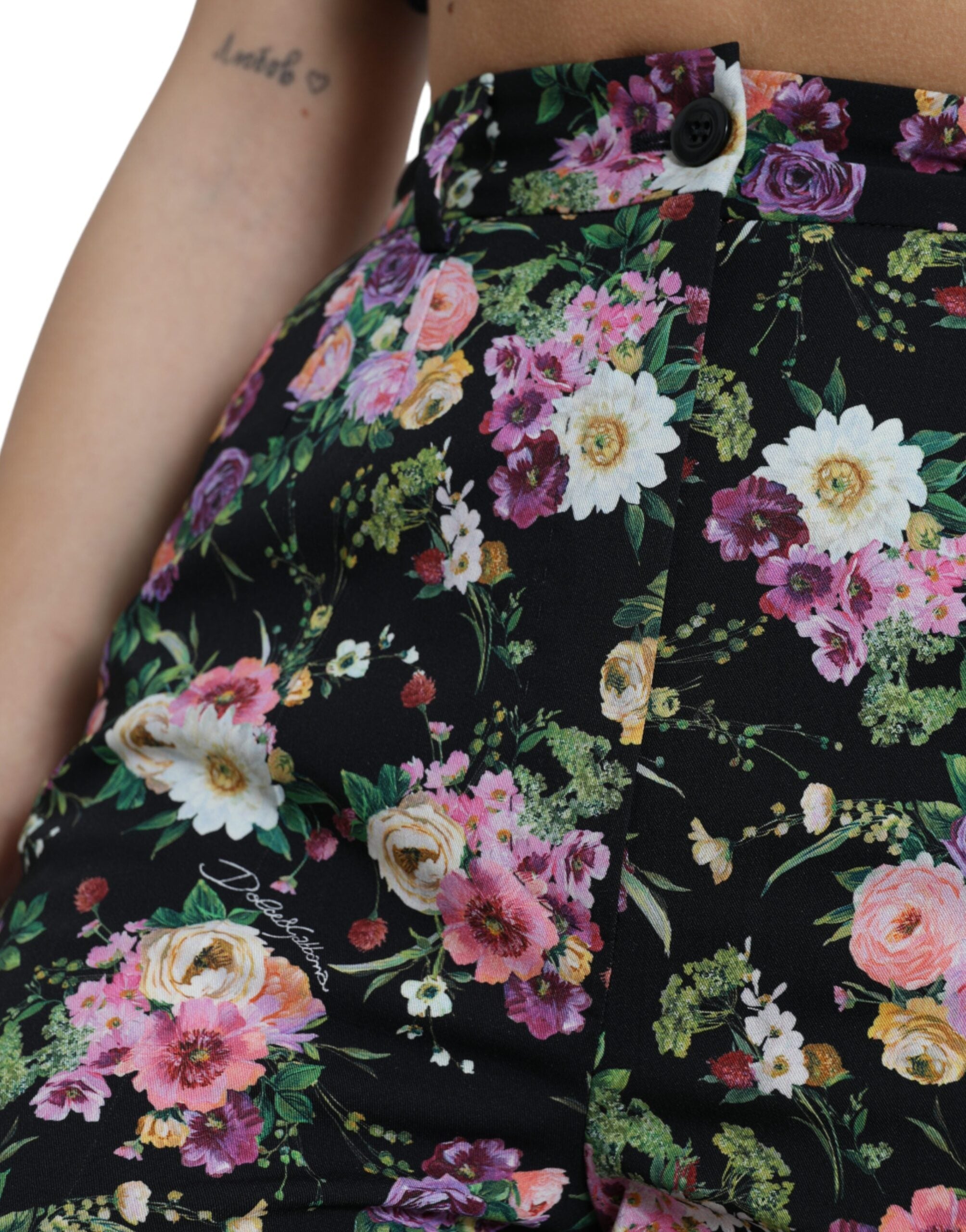Dolce & Gabbana Black Floral Wool High Waist Wide Leg Pants -   -  Dolce & Gabbana.