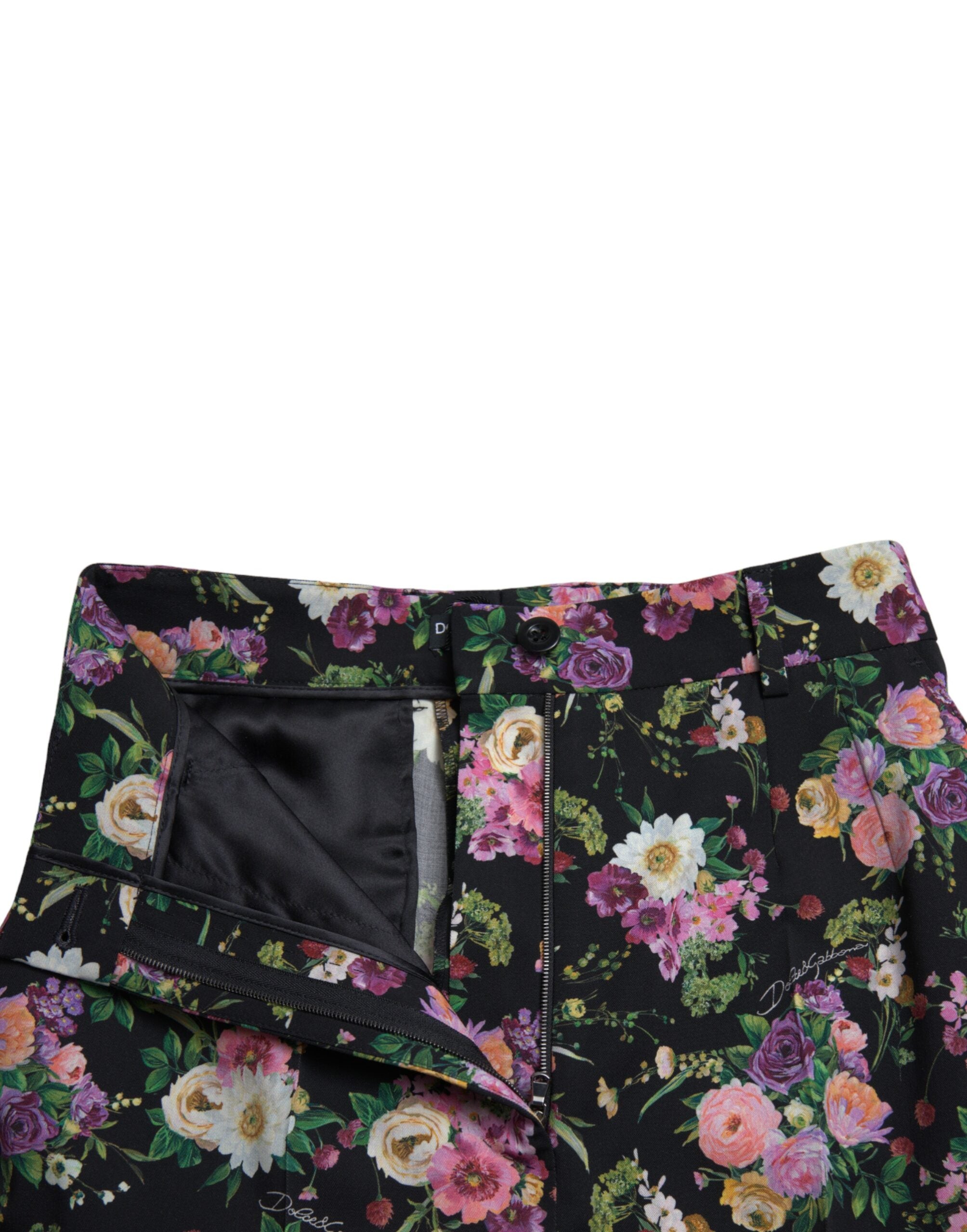 Dolce & Gabbana Black Floral Wool High Waist Wide Leg Pants -   -  Dolce & Gabbana.