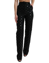 Dolce & Gabbana Black Wool DG Logo High Waist Straight Pants -   -  Dolce & Gabbana.