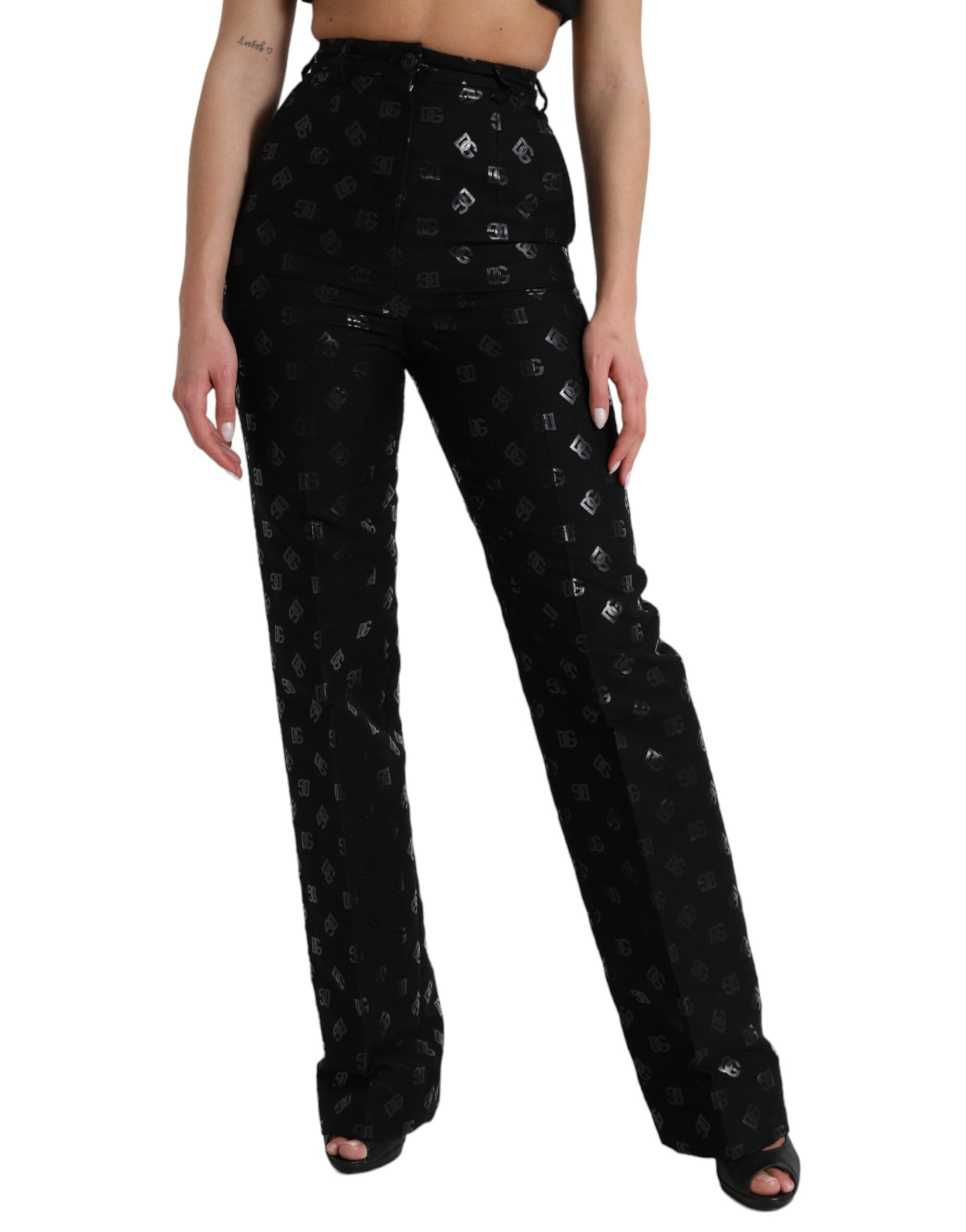 Dolce & Gabbana Black Wool DG Logo High Waist Straight Pants -   -  Dolce & Gabbana.