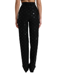 Dolce & Gabbana Black Wool DG Logo High Waist Straight Pants -   -  Dolce & Gabbana.