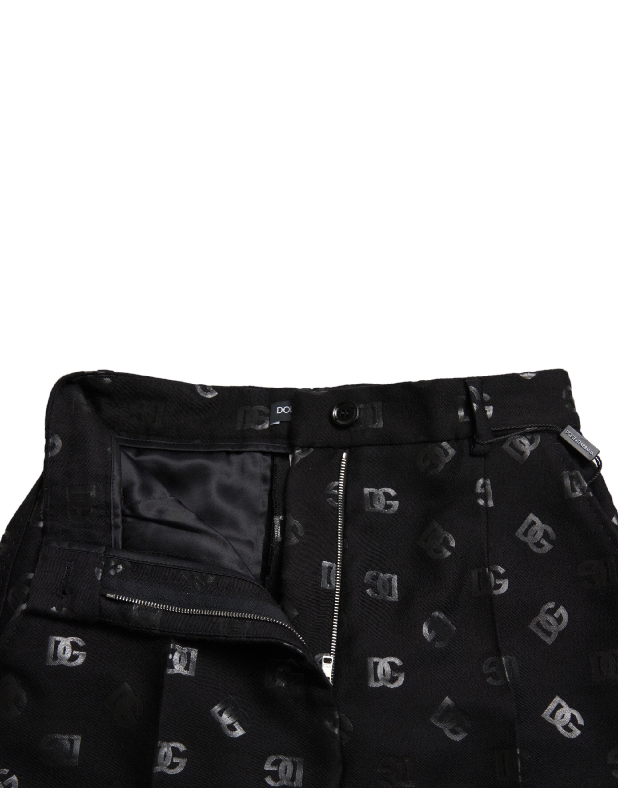 Dolce & Gabbana Black Wool DG Logo High Waist Straight Pants -   -  Dolce & Gabbana.