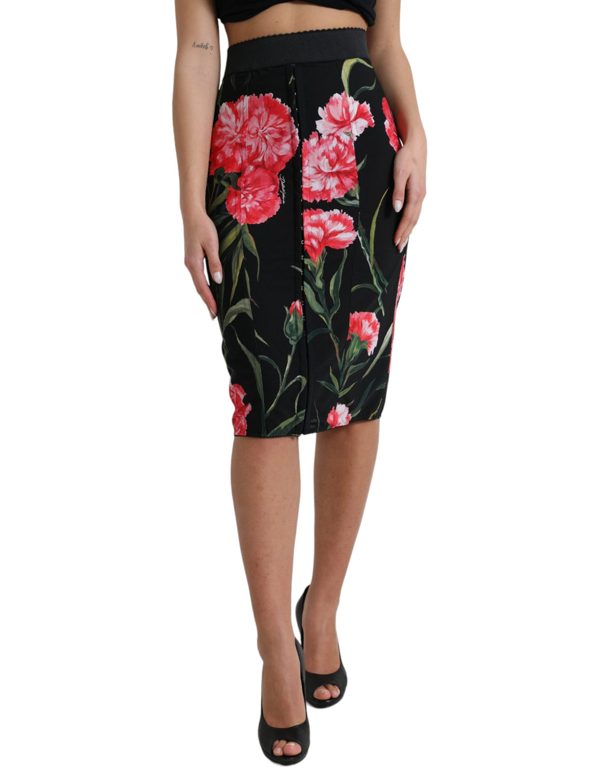 Dolce & Gabbana Black Carnation Pencil Cut Knee Length Skirt -   -  Dolce & Gabbana.