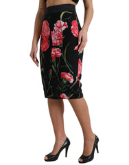 Dolce & Gabbana Black Carnation Pencil Cut Knee Length Skirt -   -  Dolce & Gabbana.