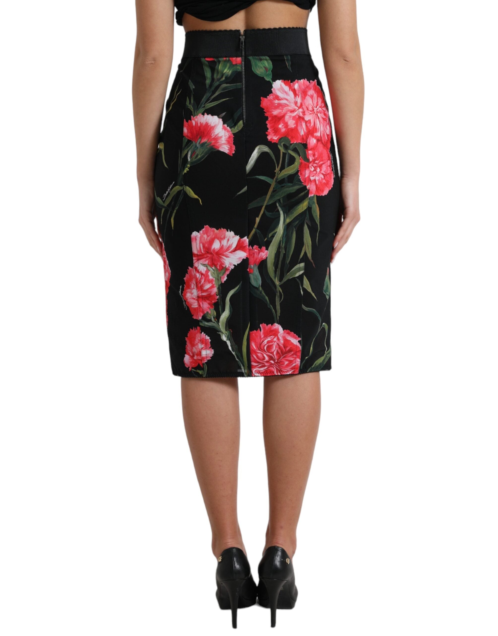 Dolce & Gabbana Black Carnation Pencil Cut Knee Length Skirt -   -  Dolce & Gabbana.