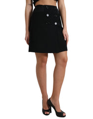 Dolce & Gabbana Black Wool Button High Waist Aline Mini Skirt -   -  Dolce & Gabbana.