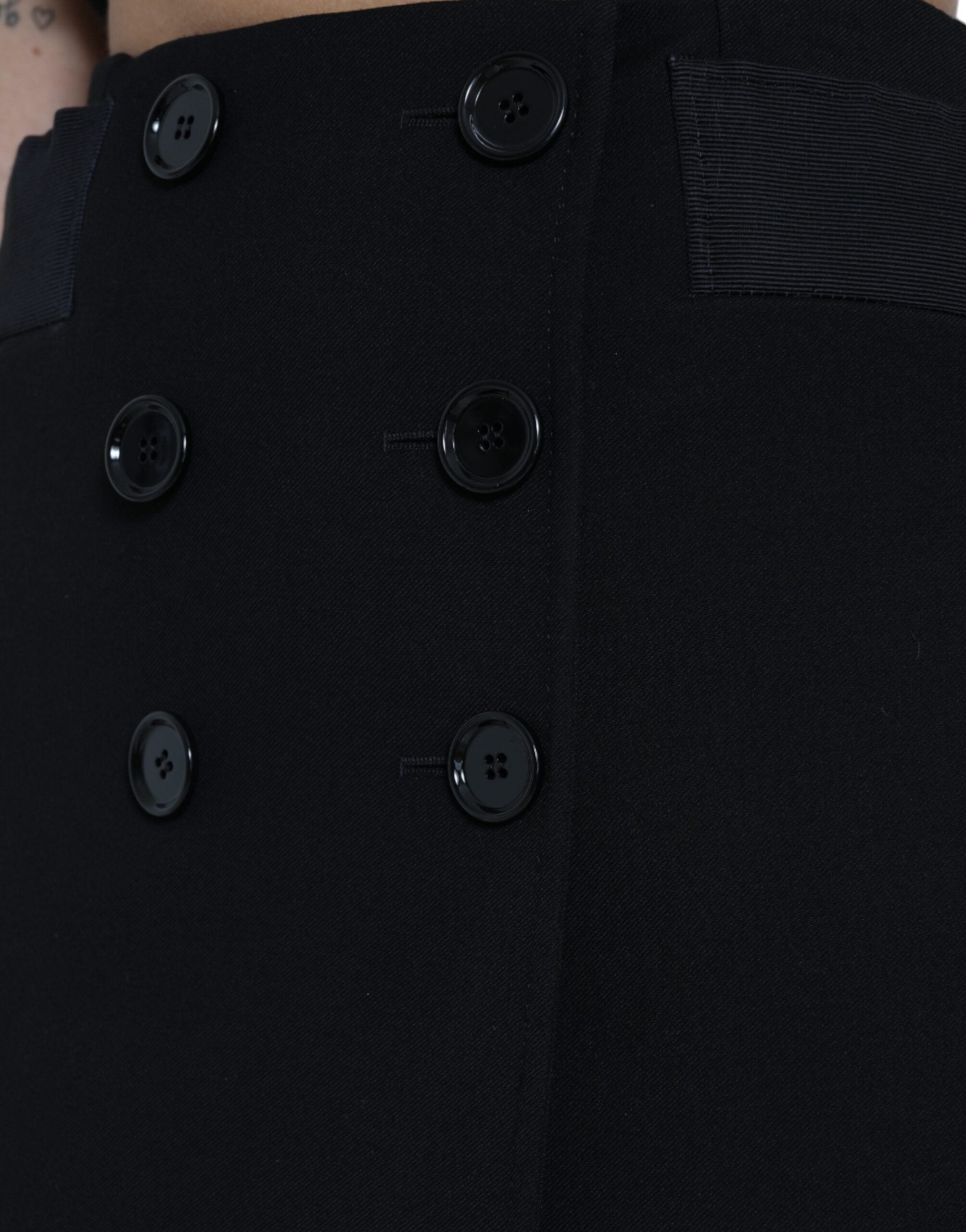Dolce & Gabbana Black Wool Button High Waist Aline Mini Skirt -   -  Dolce & Gabbana.