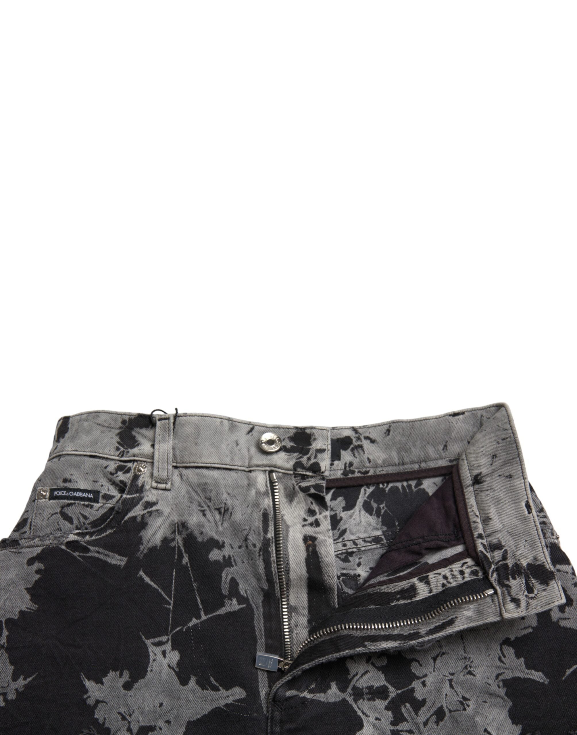 Dolce & Gabbana Black Gray Lace Cotton High Waist Denim Mini Skirt -   -  Dolce & Gabbana.