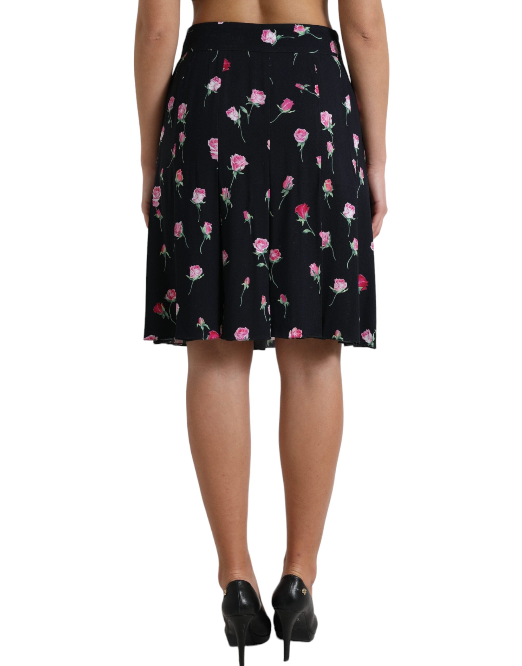 Dolce & Gabbana Black Rose High Waist A-line Knee Length Skirt -   -  Dolce & Gabbana.