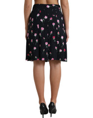 Dolce & Gabbana Black Rose High Waist A-line Knee Length Skirt -   -  Dolce & Gabbana.