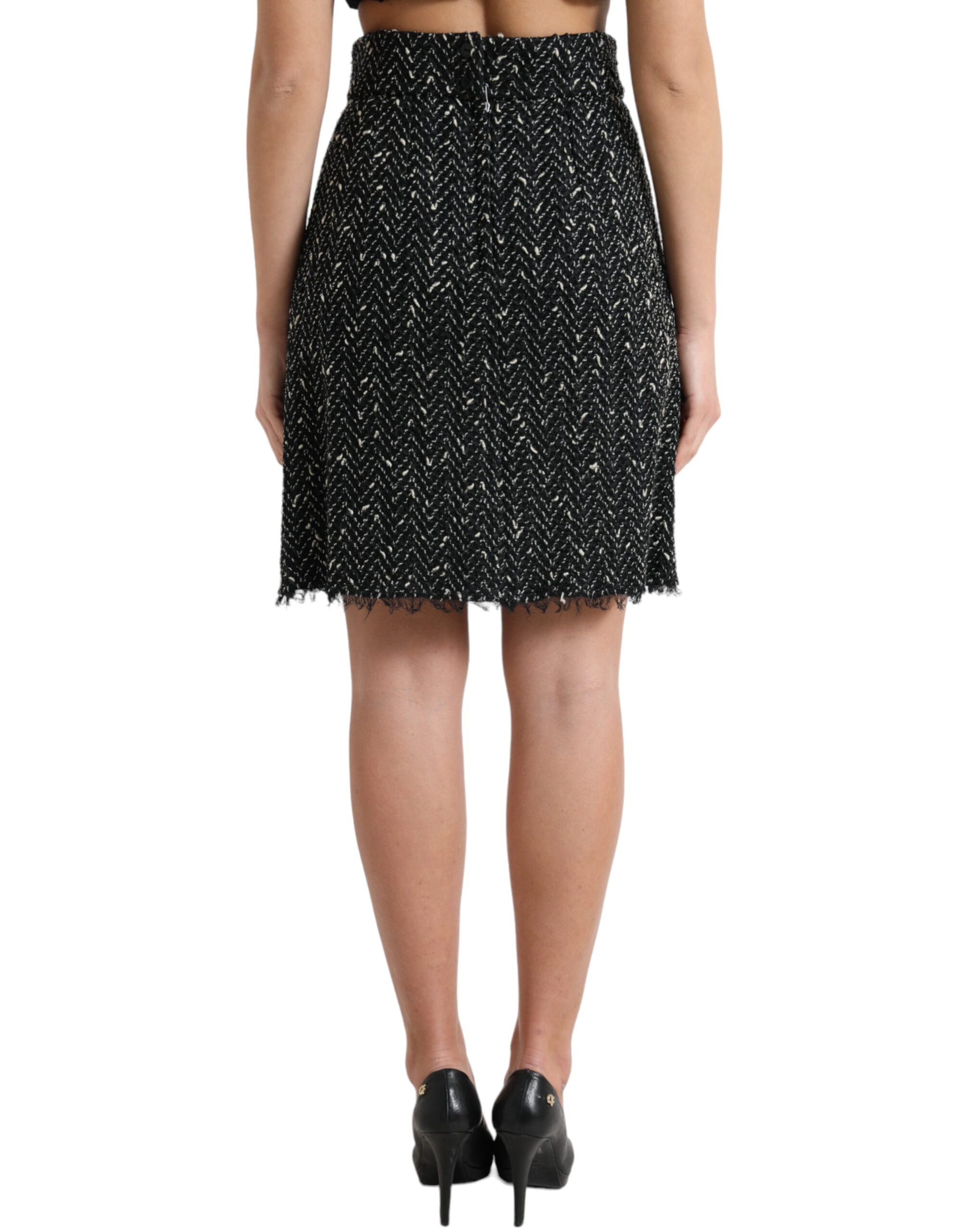 Dolce & Gabbana Black Wool Knit Tweed High Waist Mini Skirt -   -  Dolce & Gabbana.