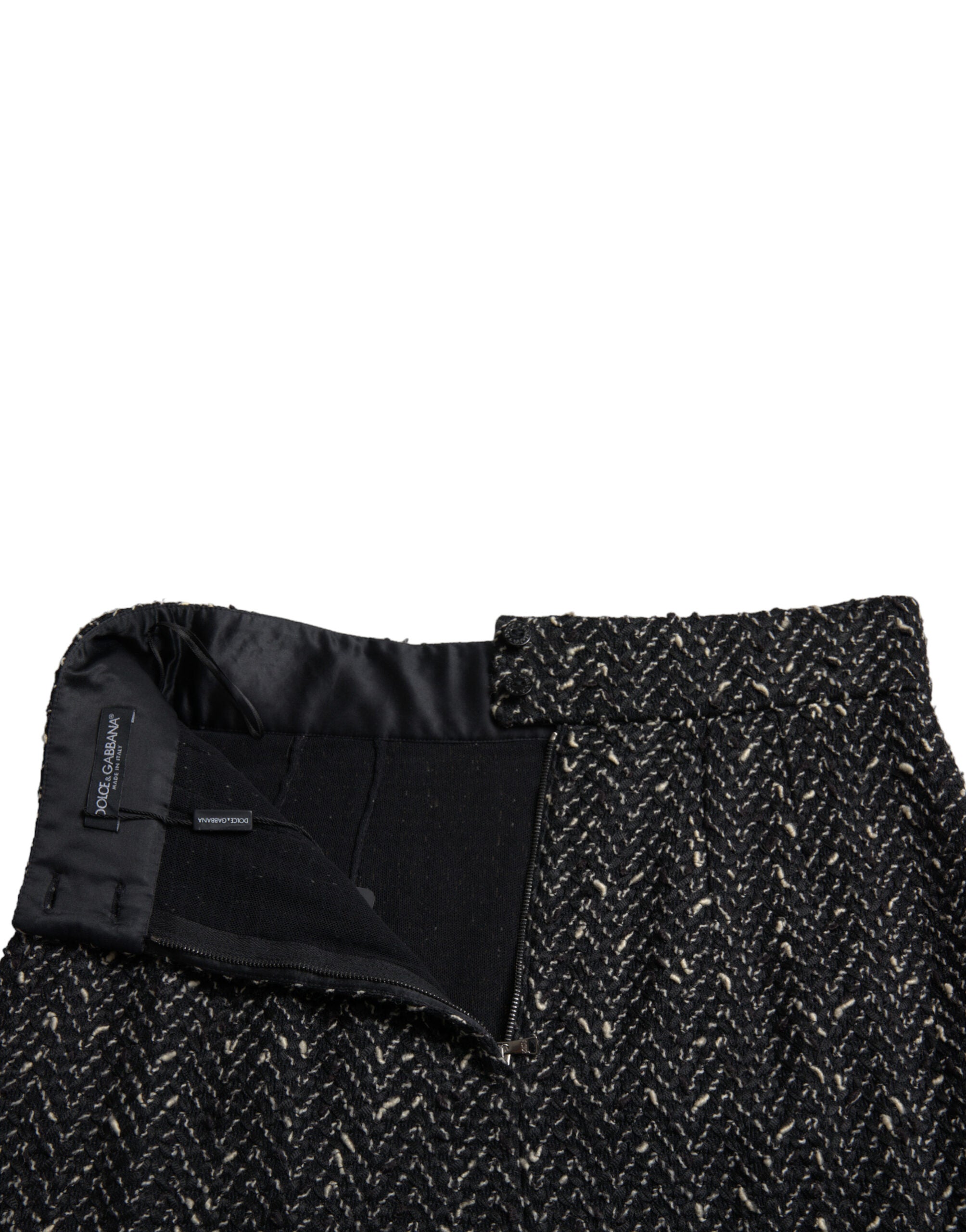 Dolce & Gabbana Black Wool Knit Tweed High Waist Mini Skirt -   -  Dolce & Gabbana.