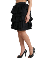 Dolce & Gabbana Black Tiered Aline High Waist Silk Mini Skirt -   -  Dolce & Gabbana.