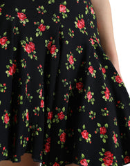 Dolce & Gabbana Black Rose Print High Waist A-line Mini Skirt -   -  Dolce & Gabbana.