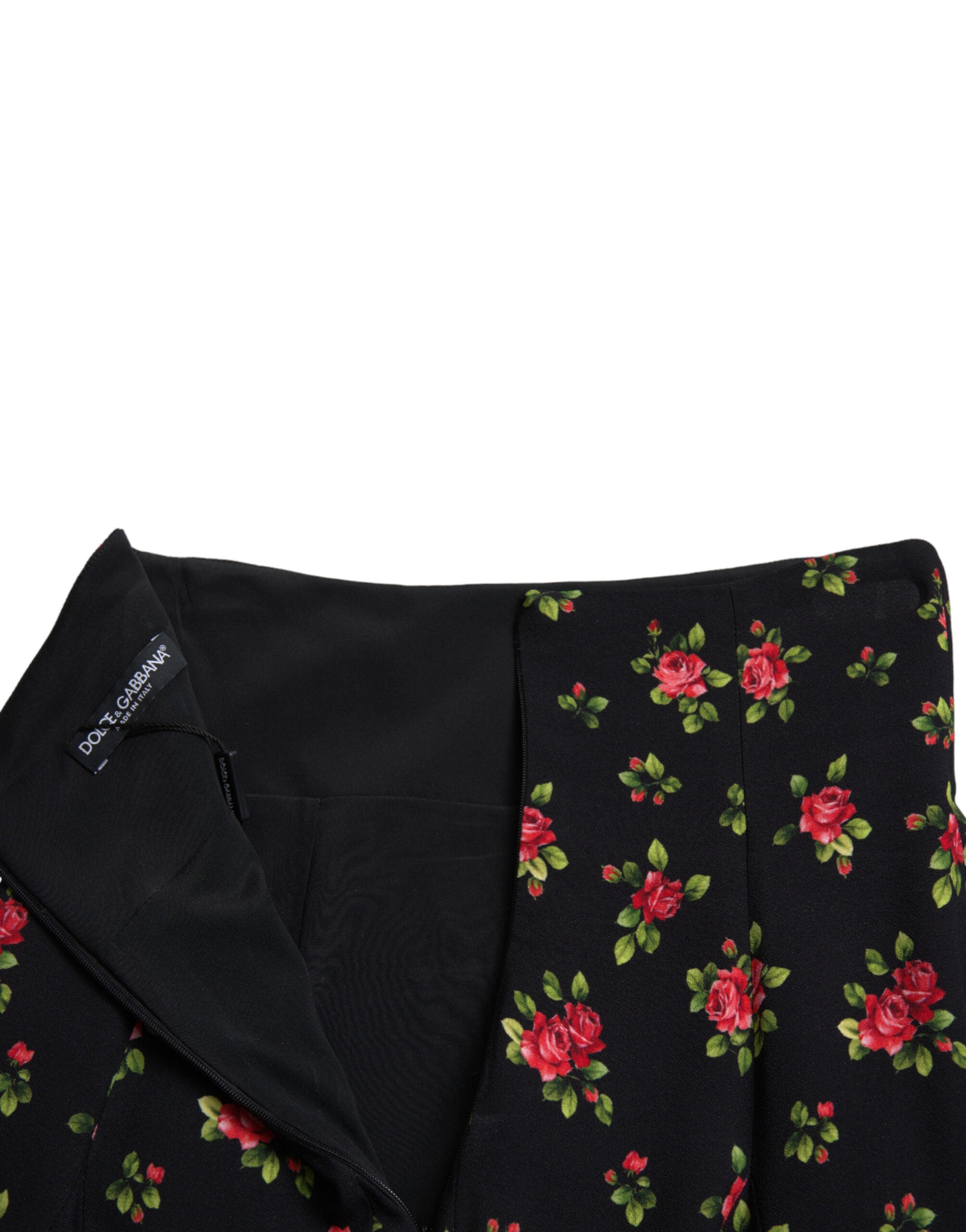 Dolce & Gabbana Black Rose Print High Waist A-line Mini Skirt -   -  Dolce & Gabbana.