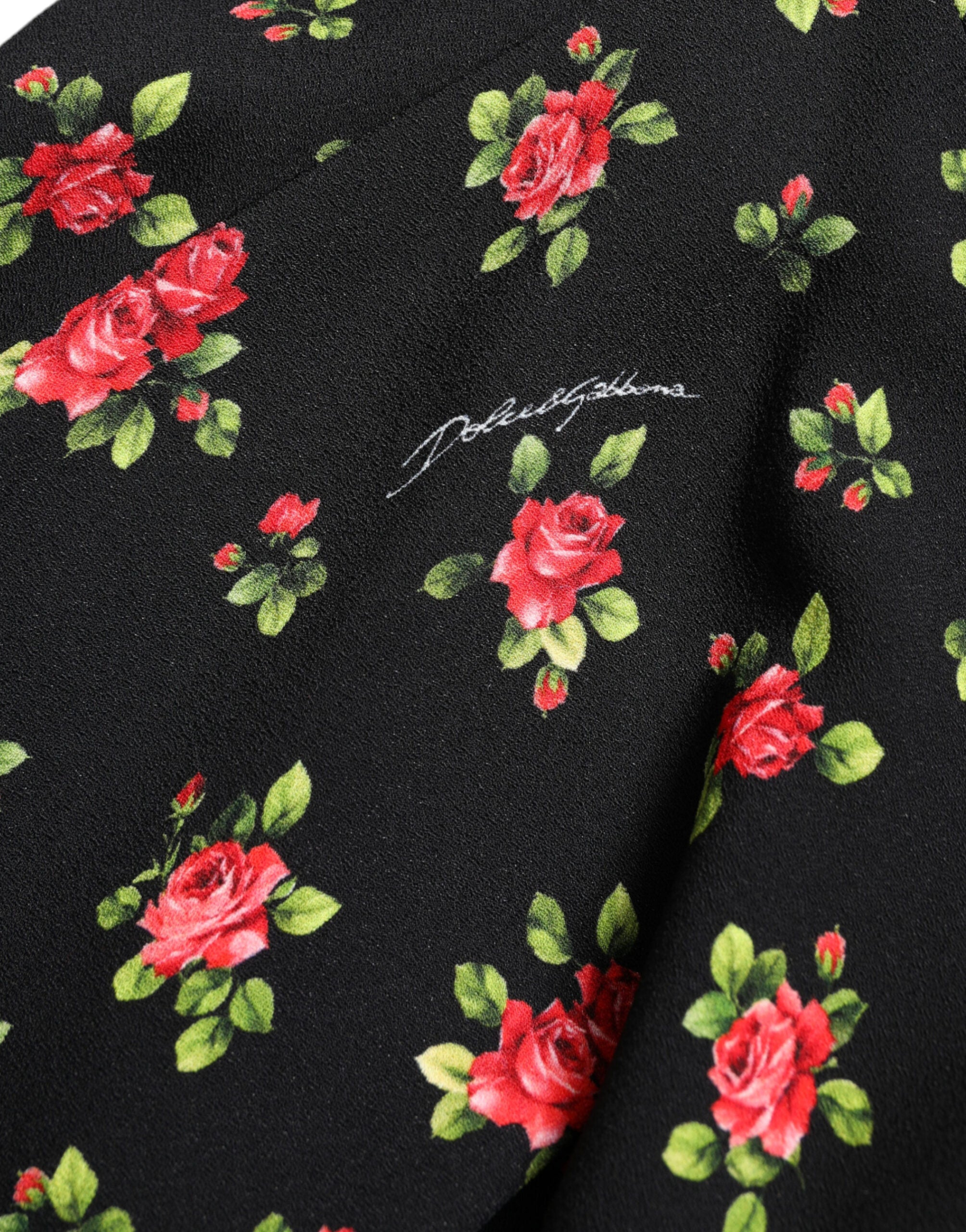 Dolce & Gabbana Black Rose Print High Waist A-line Mini Skirt -   -  Dolce & Gabbana.