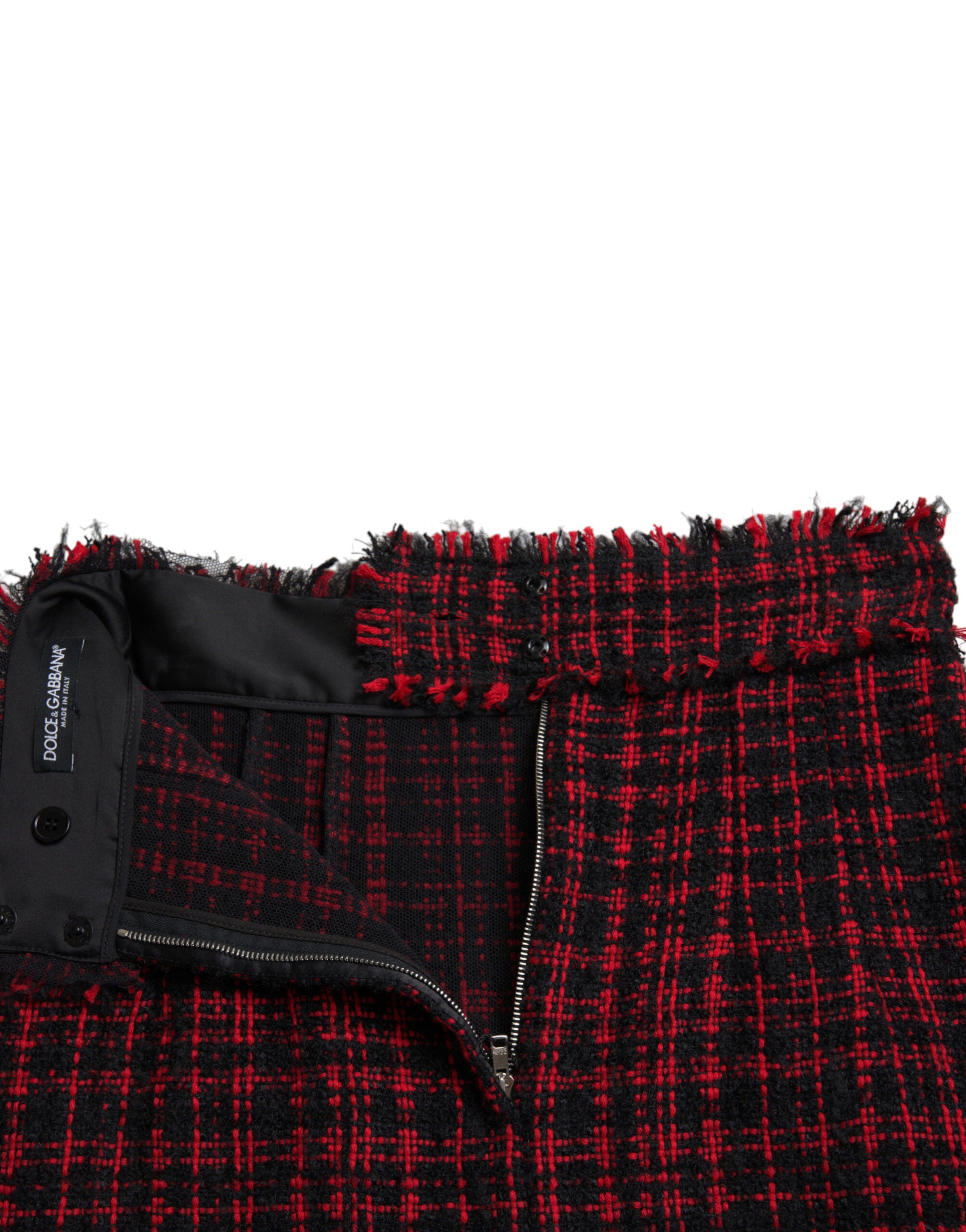 Dolce & Gabbana Black Red Cotton High Waist Tartan Tweed Mini Skirt -   -  Dolce & Gabbana.
