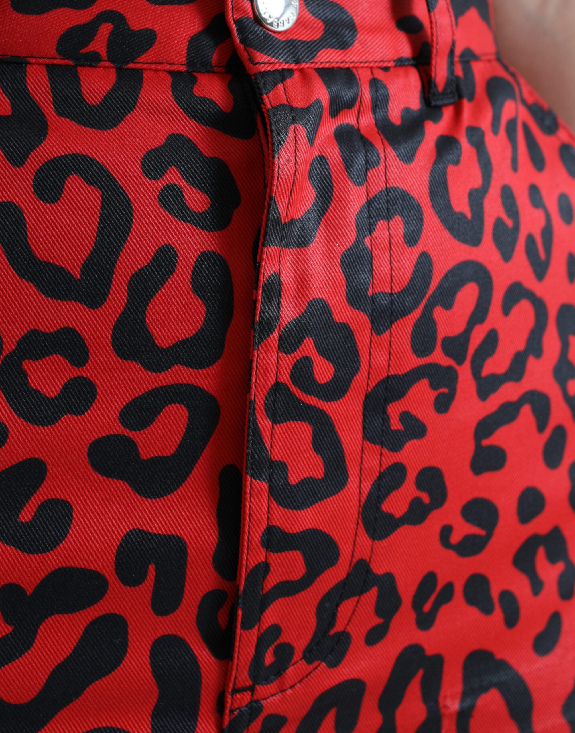 Dolce & Gabbana Red Leopard Print Cotton High Waist Mini Skirt -   -  Dolce & Gabbana.