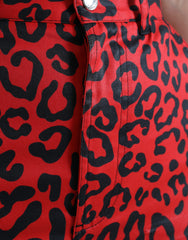 Dolce & Gabbana Red Leopard Print Cotton High Waist Mini Skirt -   -  Dolce & Gabbana.