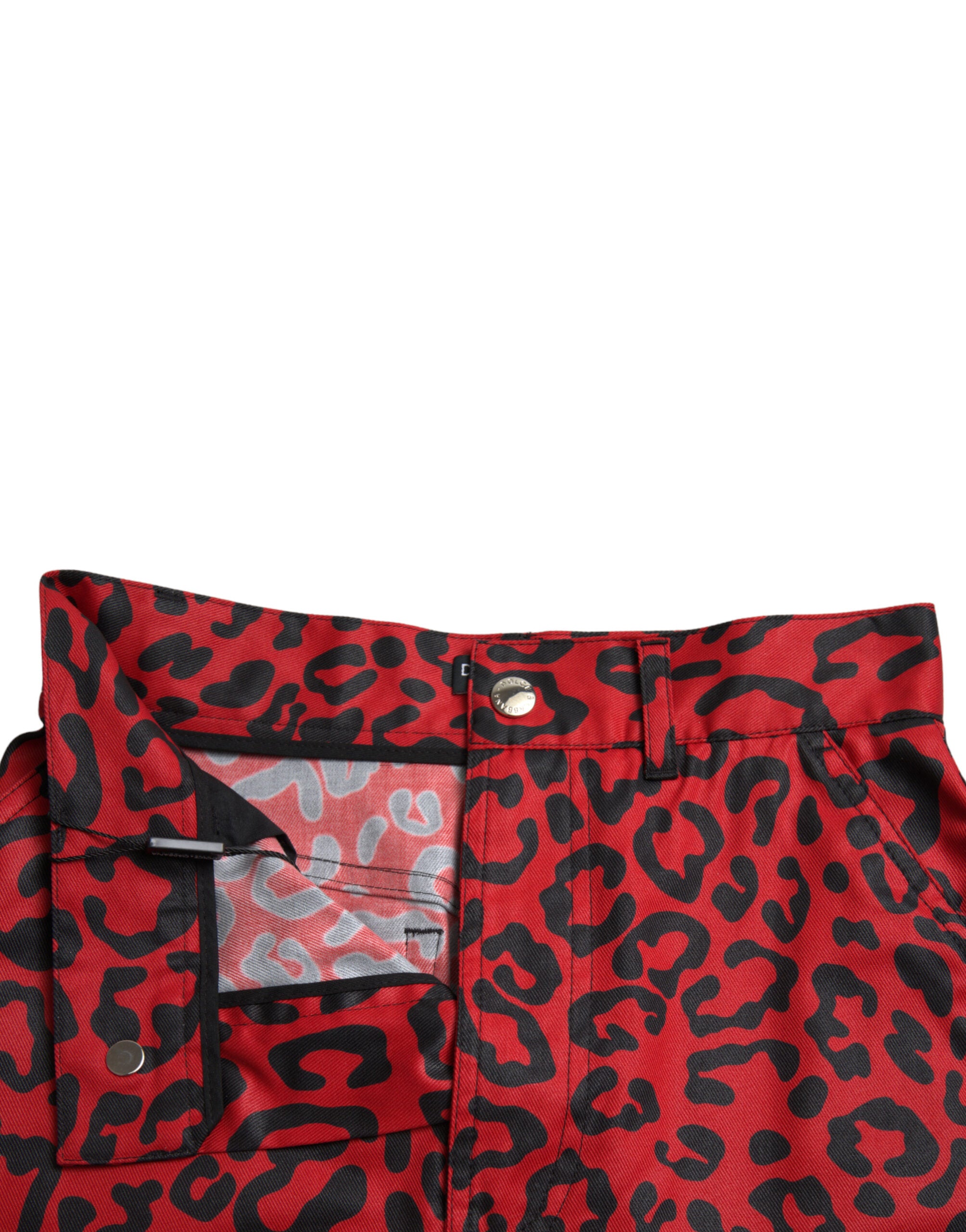 Dolce & Gabbana Red Leopard Print Cotton High Waist Mini Skirt -   -  Dolce & Gabbana.