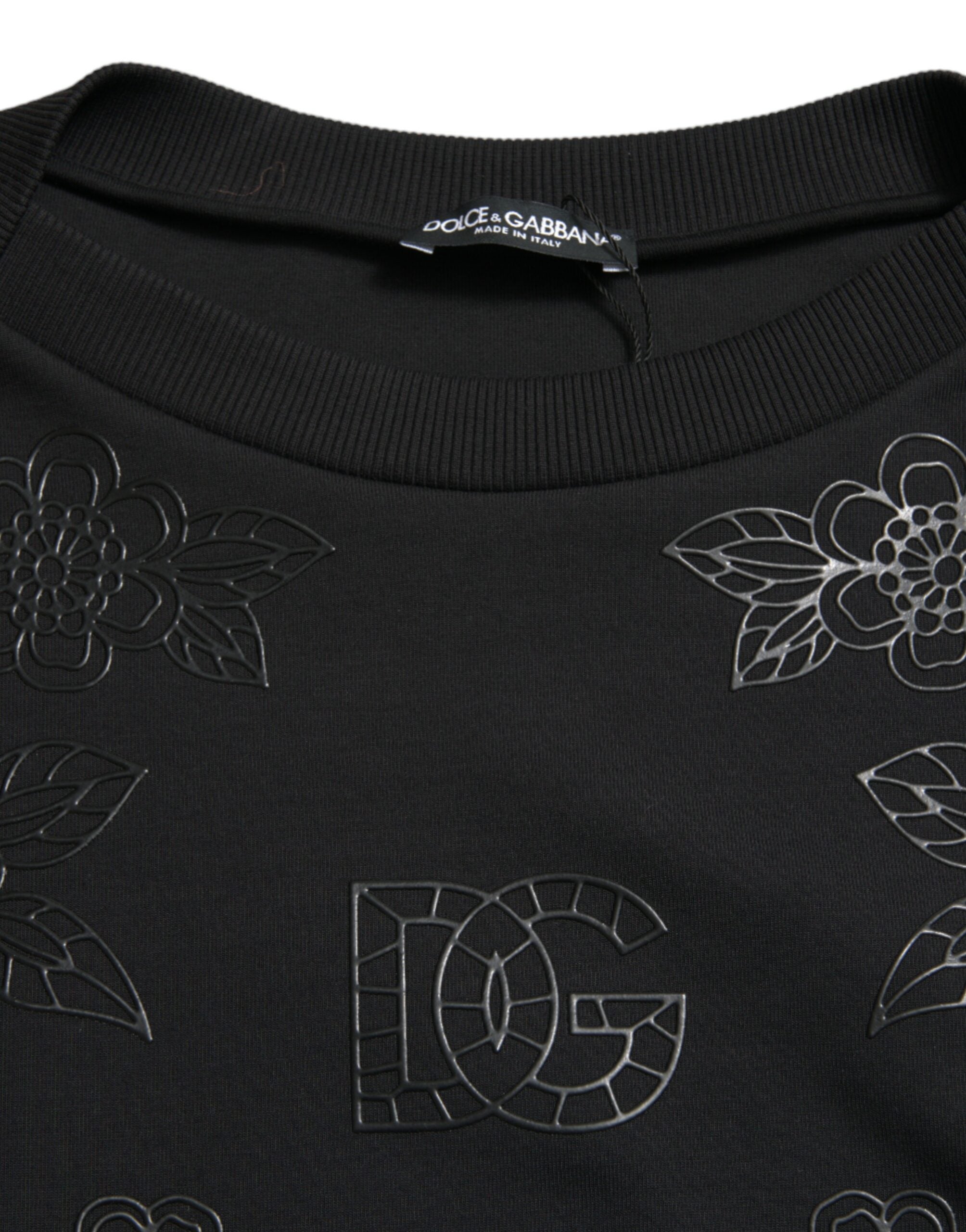 Dolce & Gabbana Black Pullover Floral Logo Applique Sweater -   -  Dolce & Gabbana.