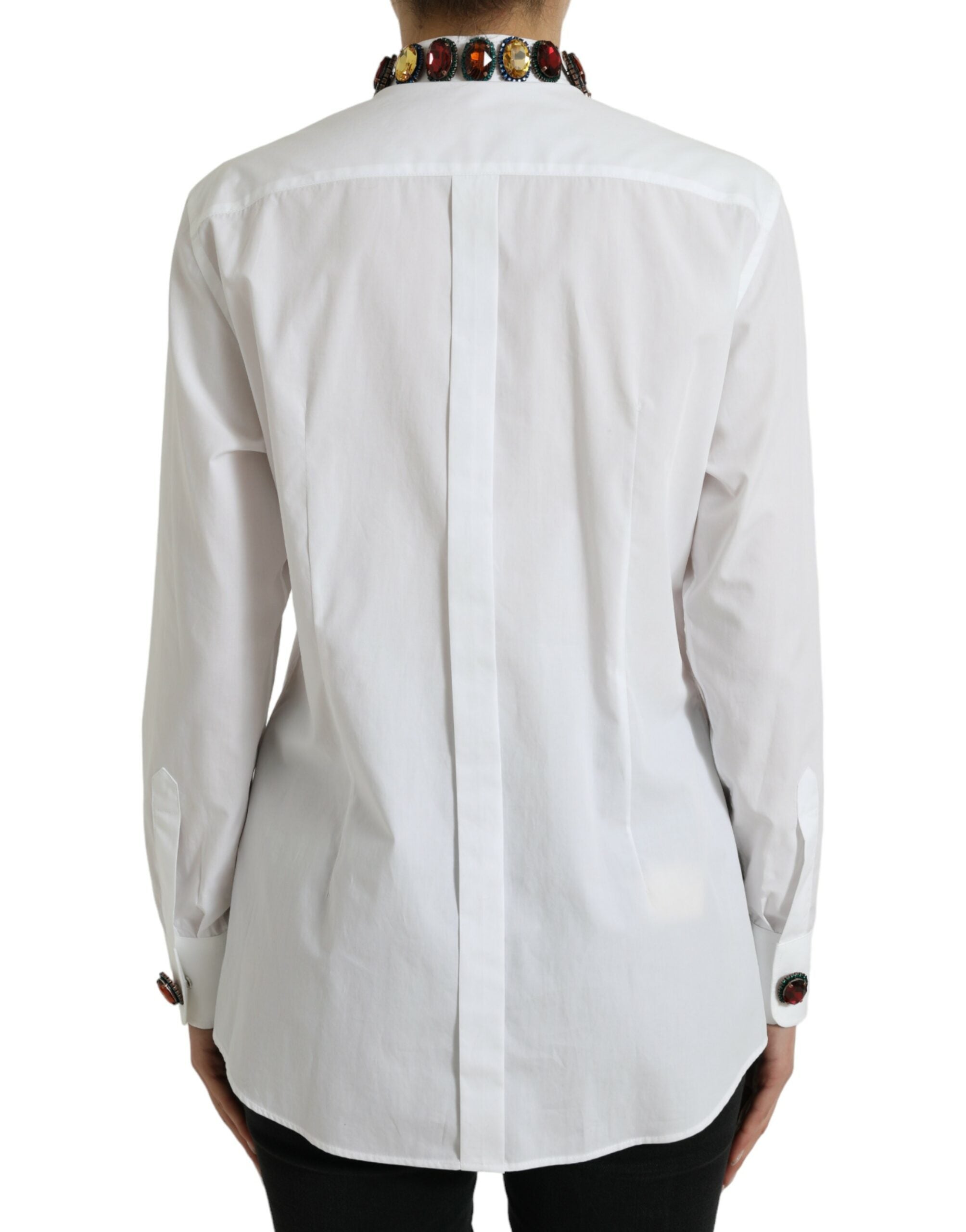 Dolce & Gabbana White Cotton Crystals Embellished Shirt Top -   -  Dolce & Gabbana.