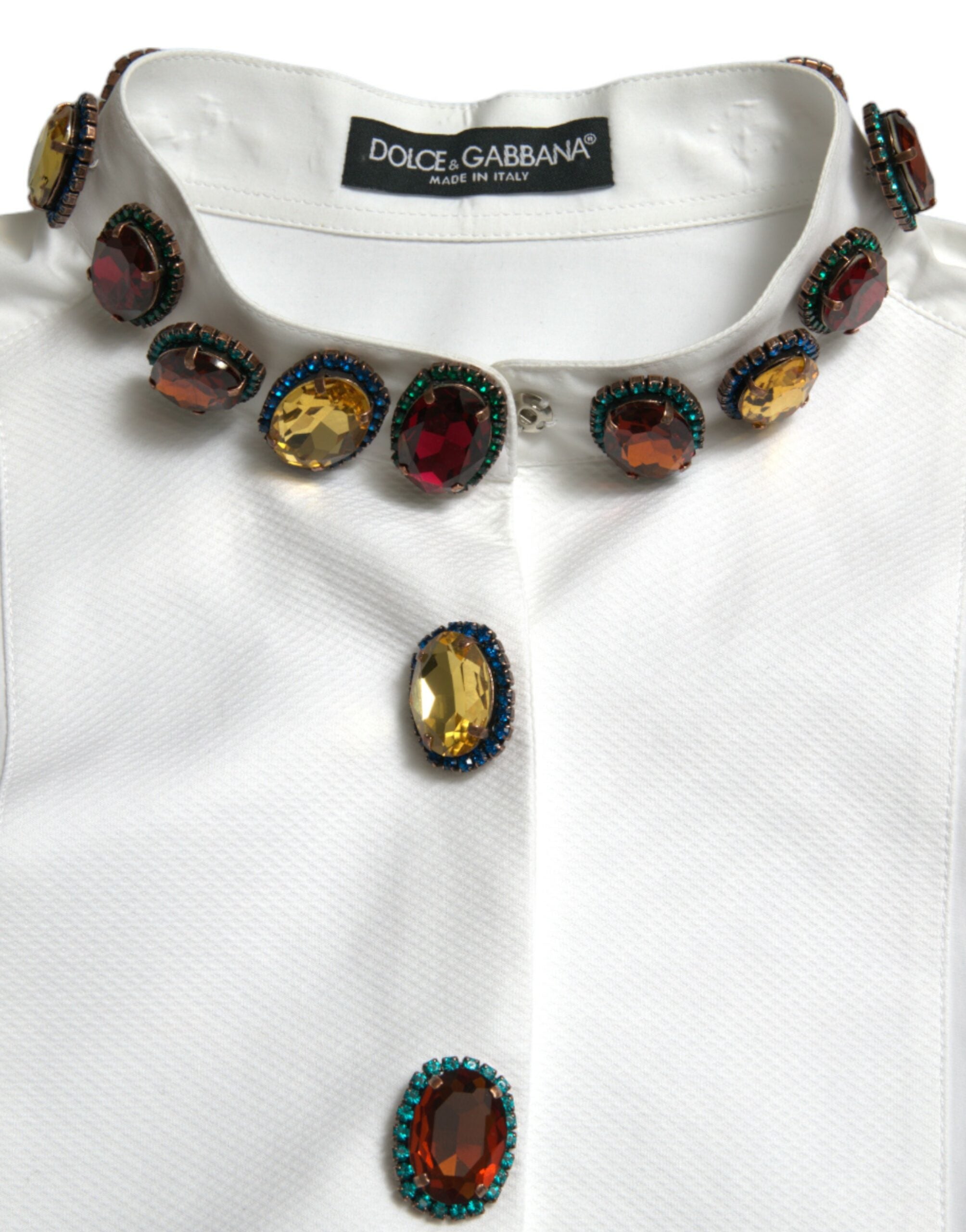 Dolce & Gabbana White Cotton Crystals Embellished Shirt Top -   -  Dolce & Gabbana.