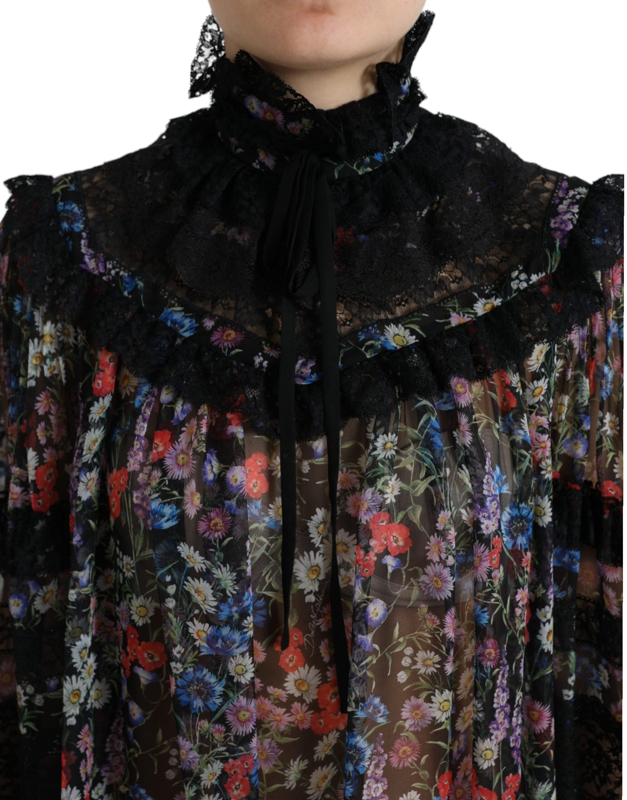 Dolce & Gabbana Black Floral Print Long Sleeves Blouse Top -   -  Dolce & Gabbana.