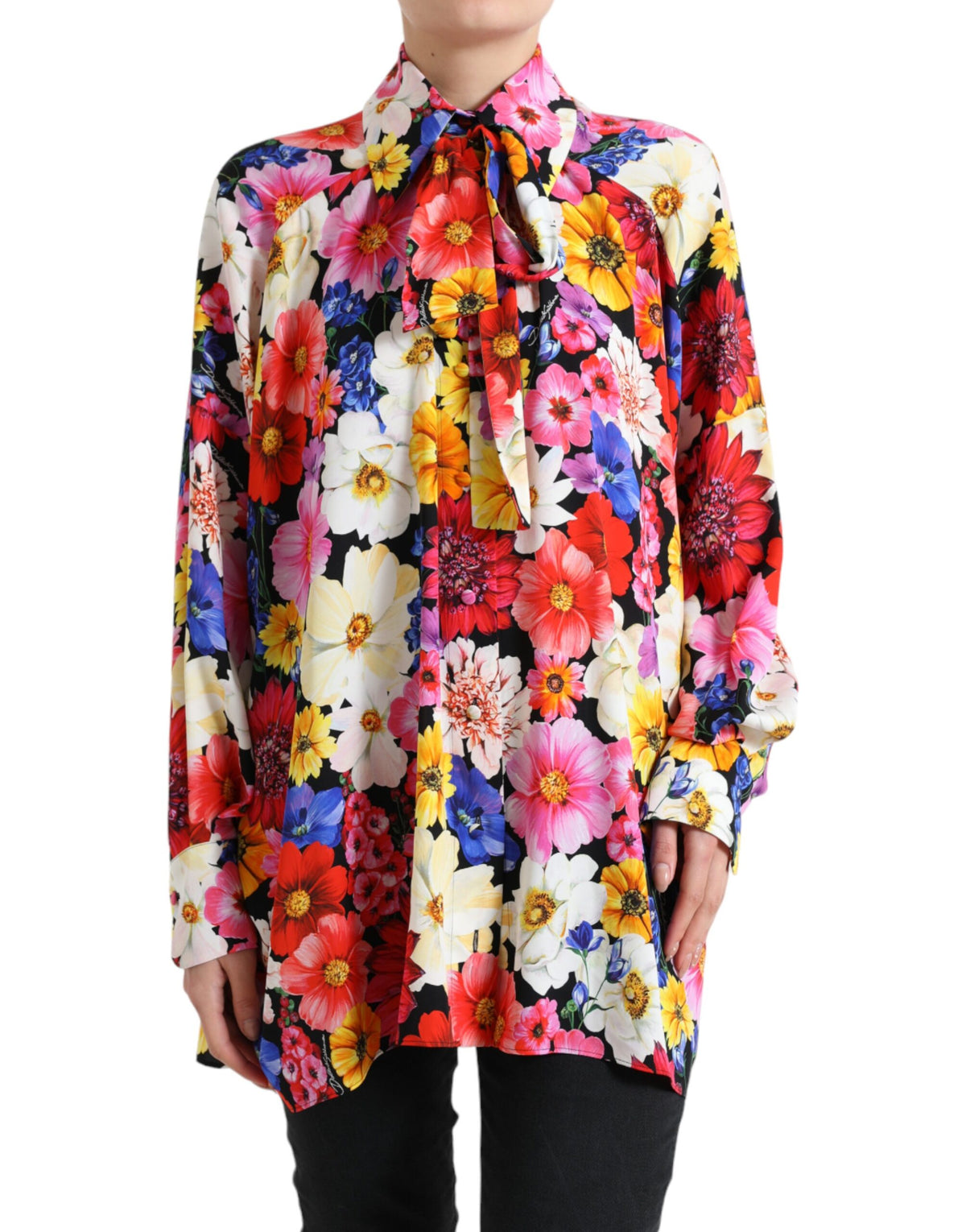 Dolce & Gabbana Multicolor Floral Ascot Collared Blouse Top -   -  Dolce & Gabbana.