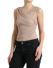 Dolce & Gabbana Beige Viscose V-neck Sleeveless Tank Top -   -  Dolce & Gabbana.