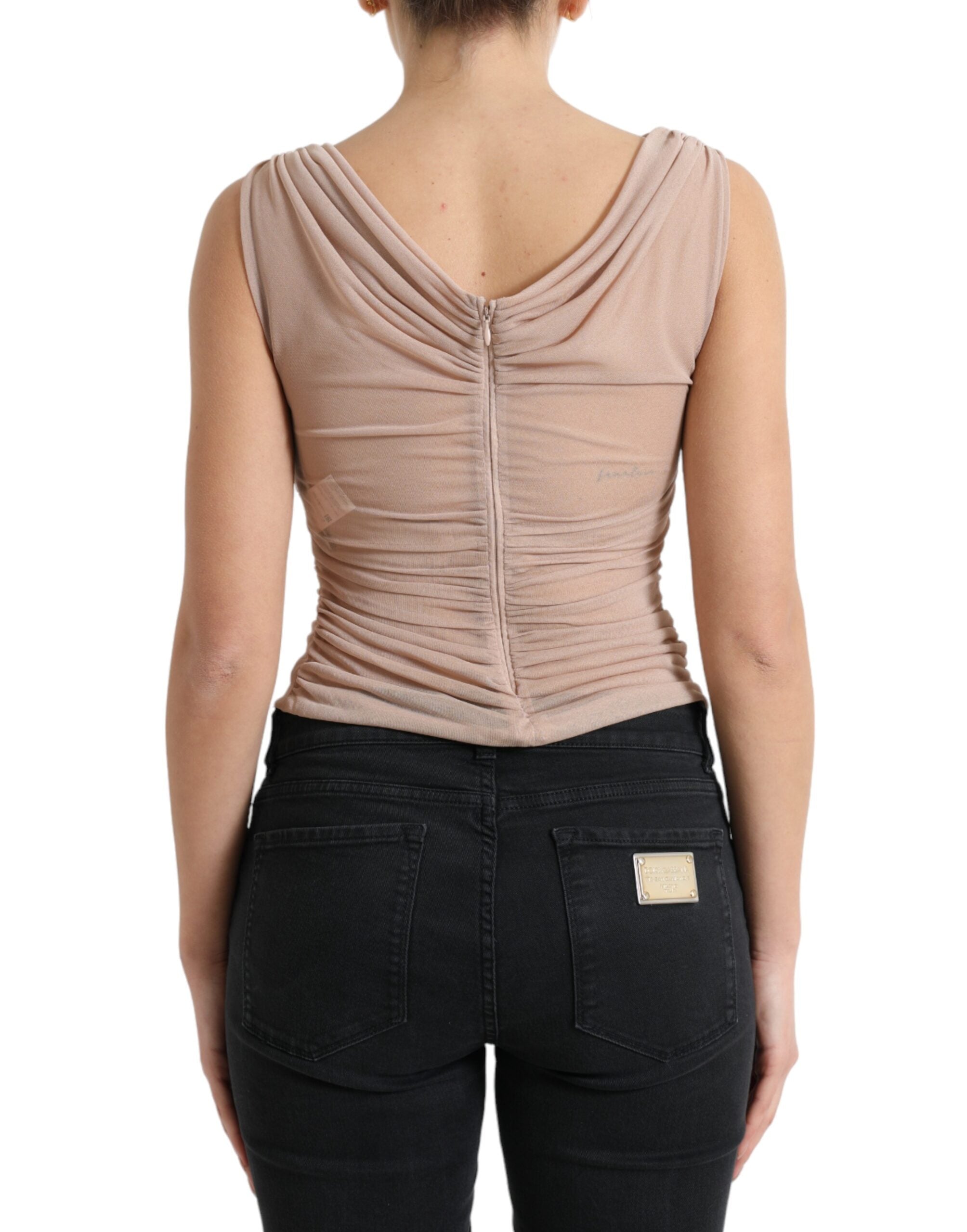 Dolce & Gabbana Beige Viscose V-neck Sleeveless Tank Top -   -  Dolce & Gabbana.