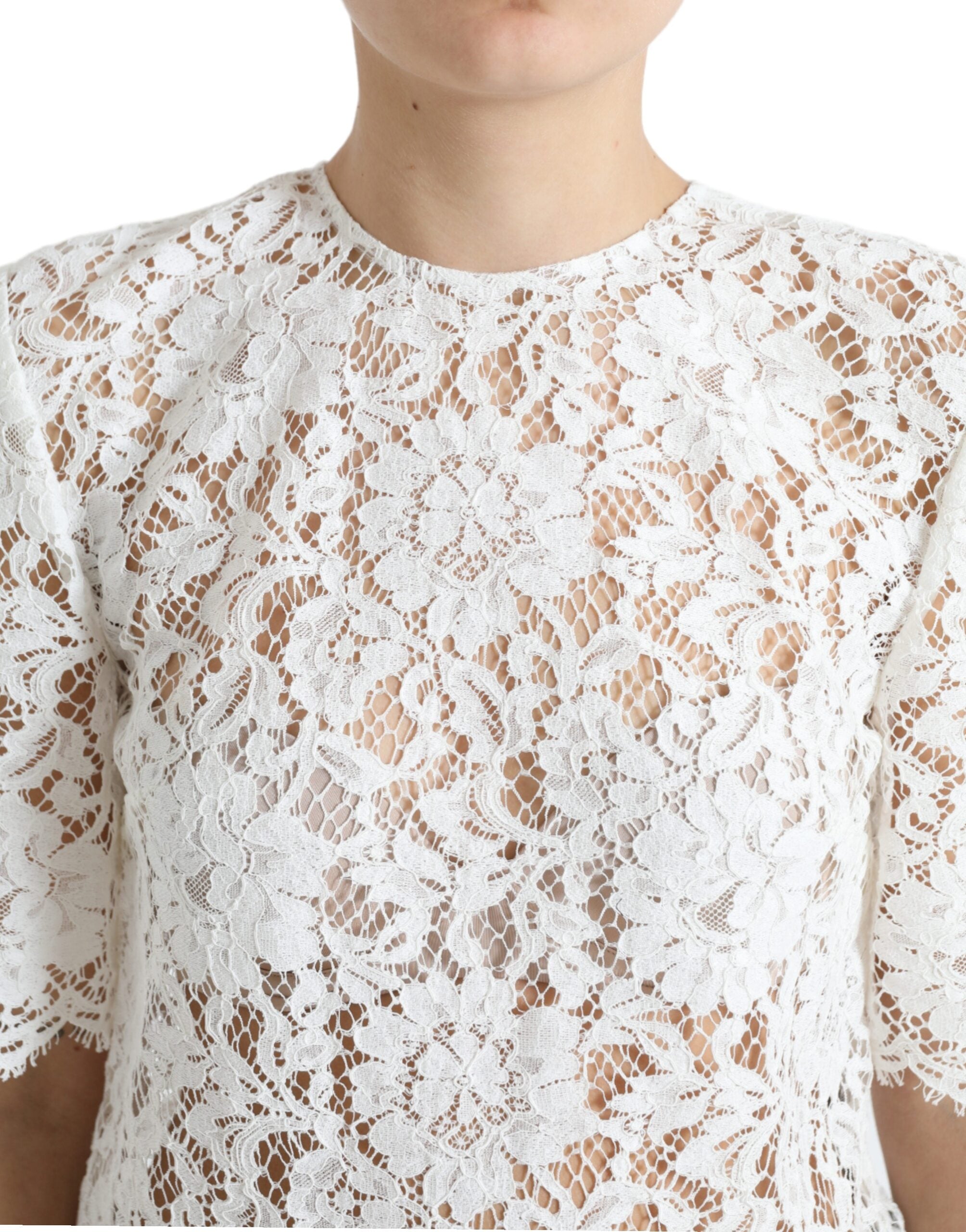 Dolce & Gabbana White Floral Lace Cotton Round Neck Blouse Top -   -  Dolce & Gabbana.