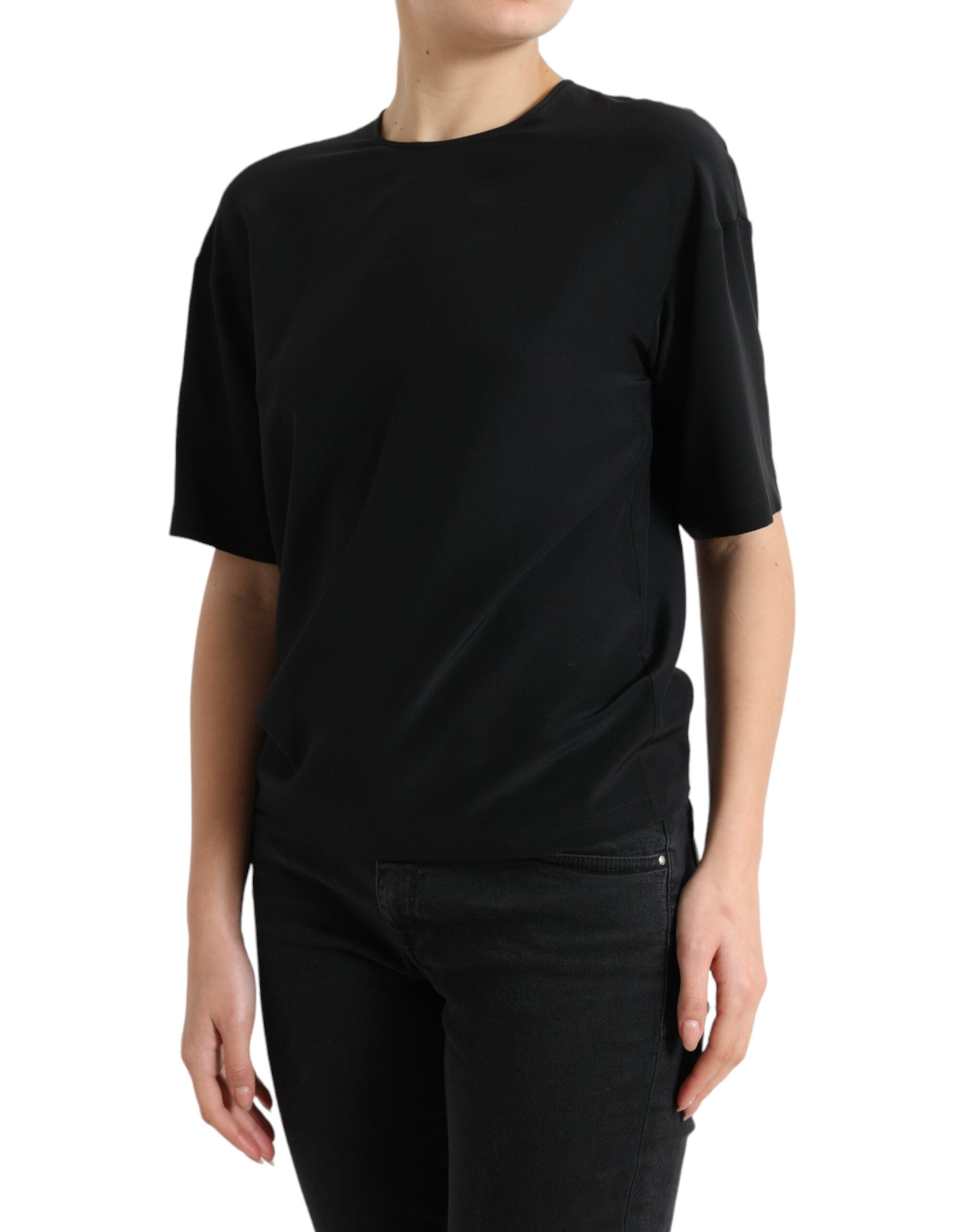 Dolce & Gabbana Black Silk Round Neck Short Sleeve Blouse Top -   -  Dolce & Gabbana.
