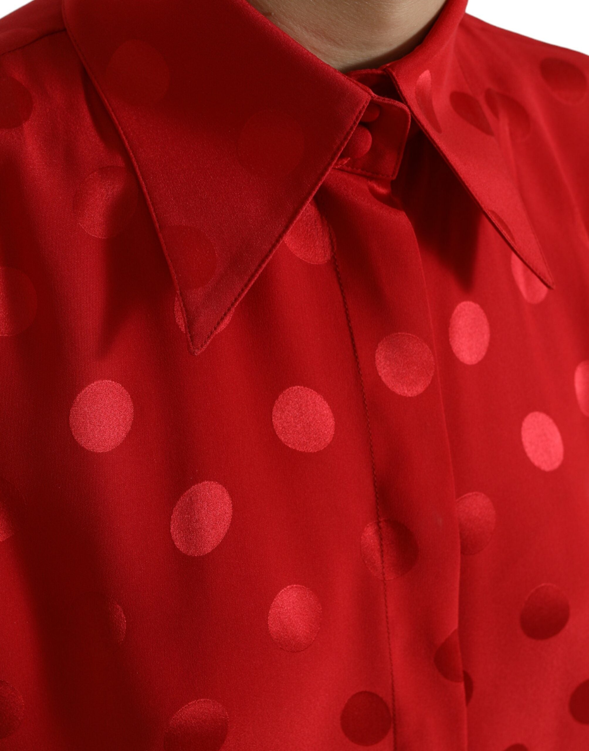 Dolce & Gabbana Red Polka Dot Sleeveless Collared Blouse Top -   -  Dolce & Gabbana.