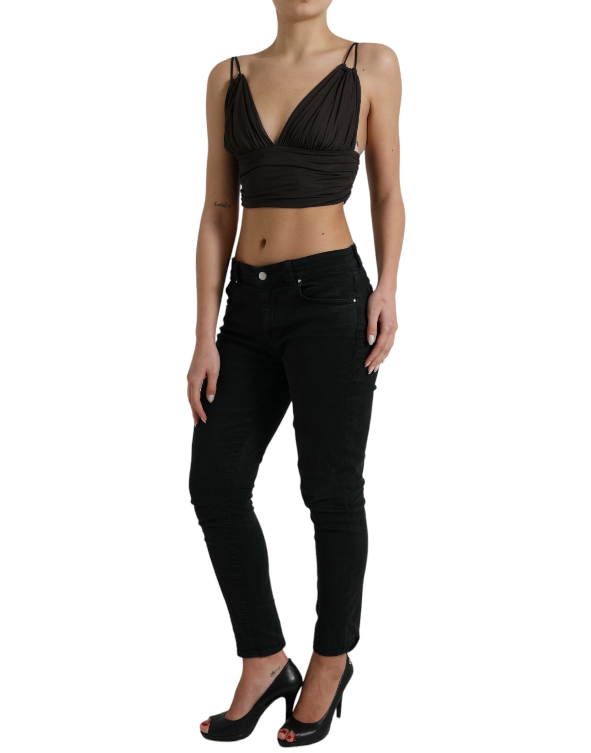 Dolce & Gabbana Brown Viscose Plunging V-neck Cropped Tank Top -   -  Dolce & Gabbana.