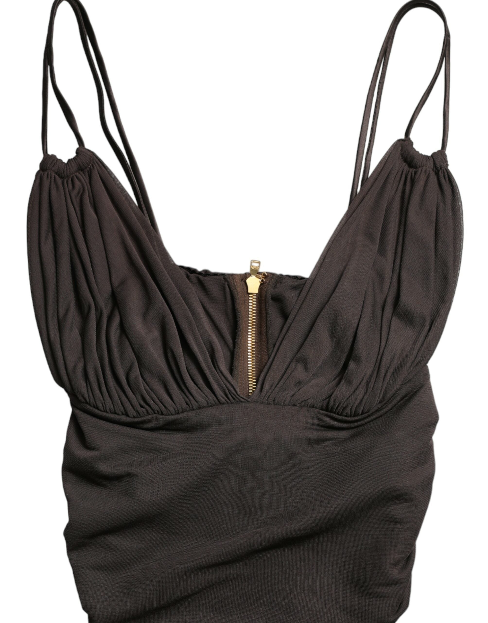 Dolce & Gabbana Brown Viscose Plunging V-neck Cropped Tank Top -   -  Dolce & Gabbana.