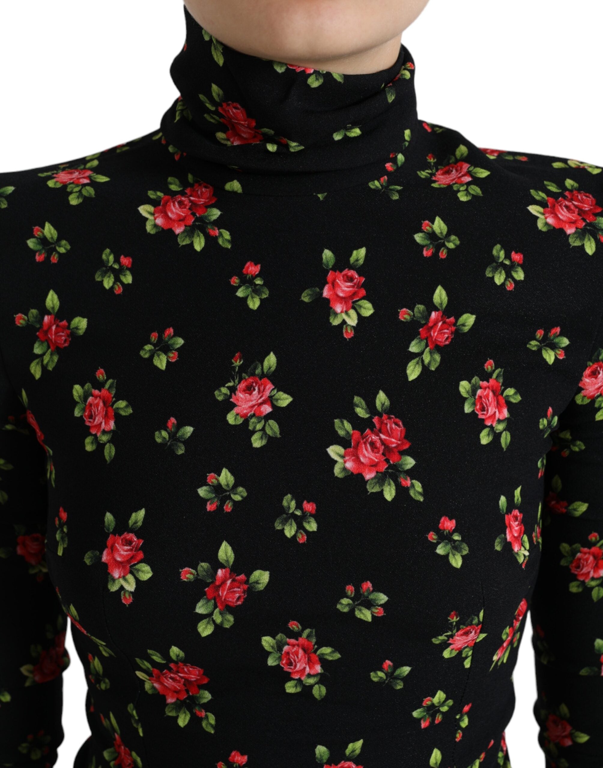 Dolce & Gabbana Black Rose Print Turtle Neck Blouse Top -   -  Dolce & Gabbana.