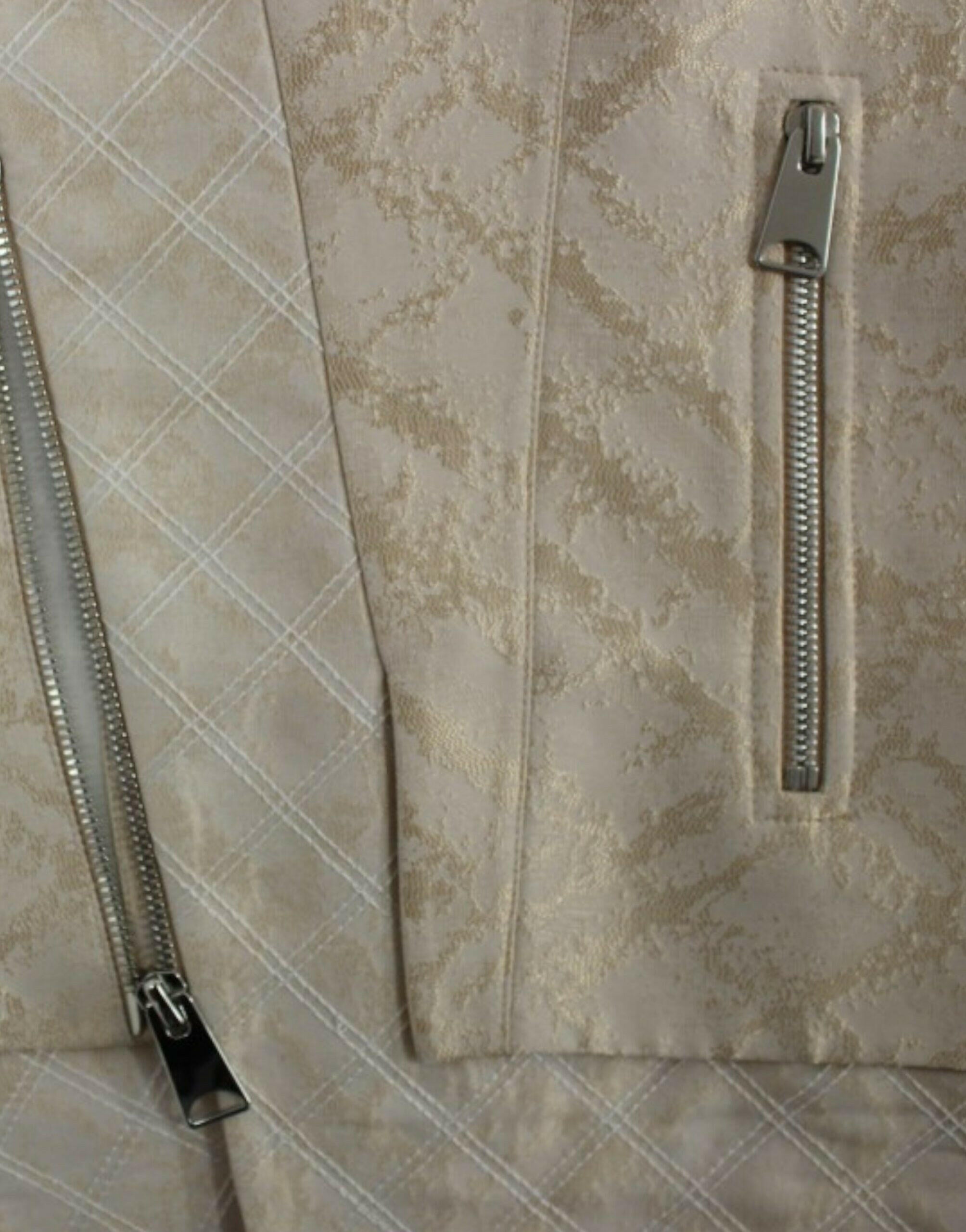 Zeyneptosun Beige brocade sleeveless jacket -   -  Zeyneptosun.