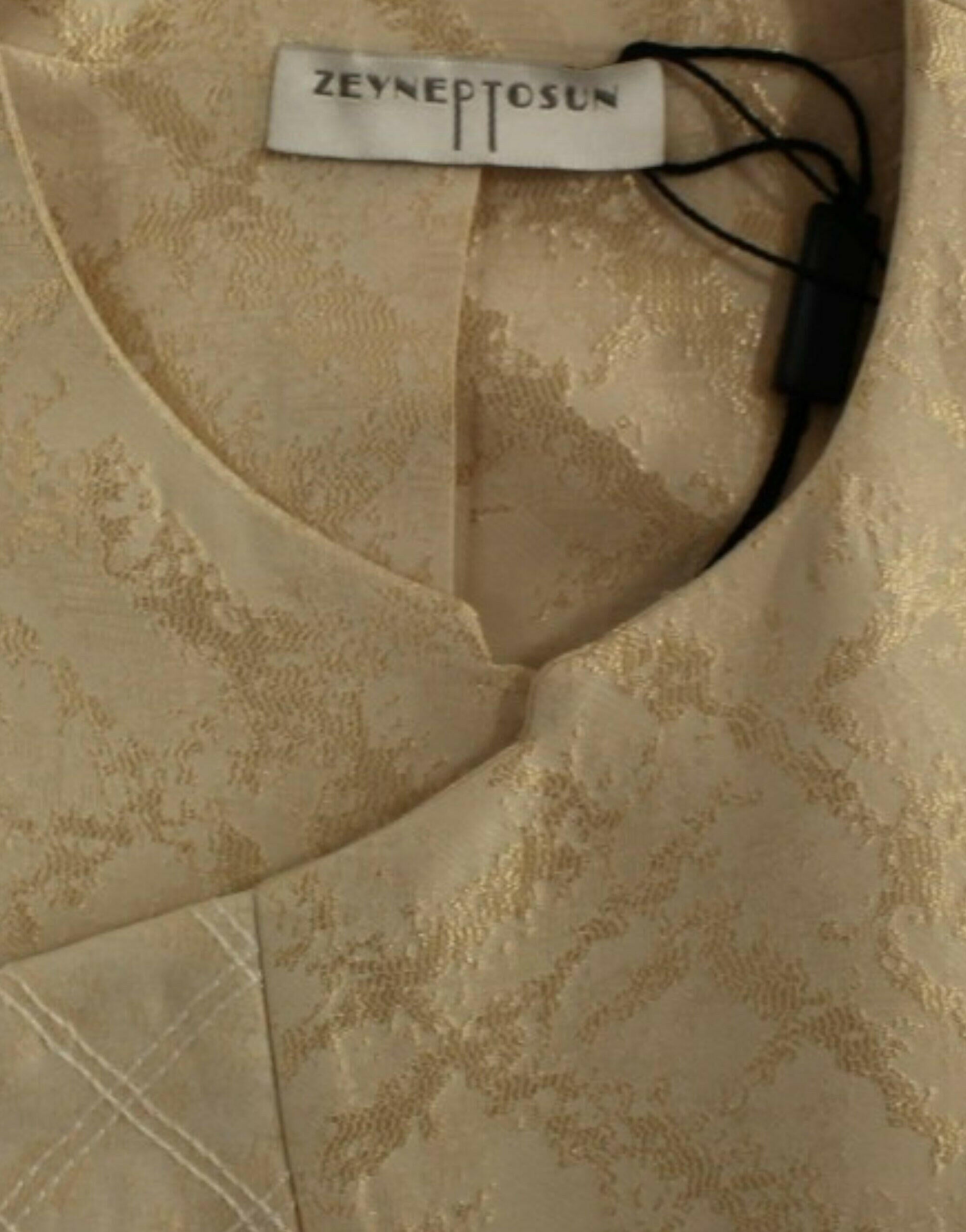 Zeyneptosun Beige brocade sleeveless jacket -   -  Zeyneptosun.
