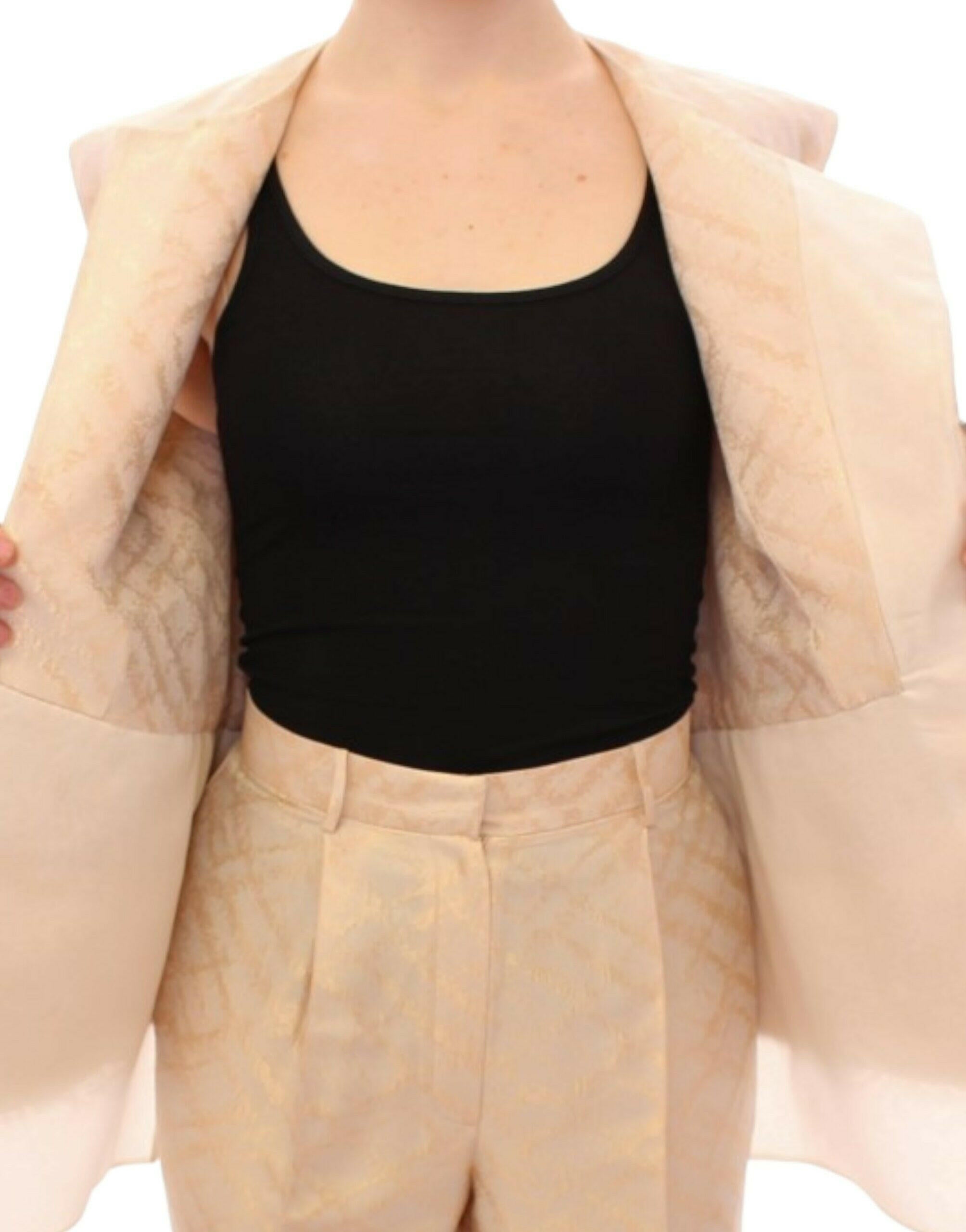 Zeyneptosun Beige brocade sleeveless jacket -   -  Zeyneptosun.