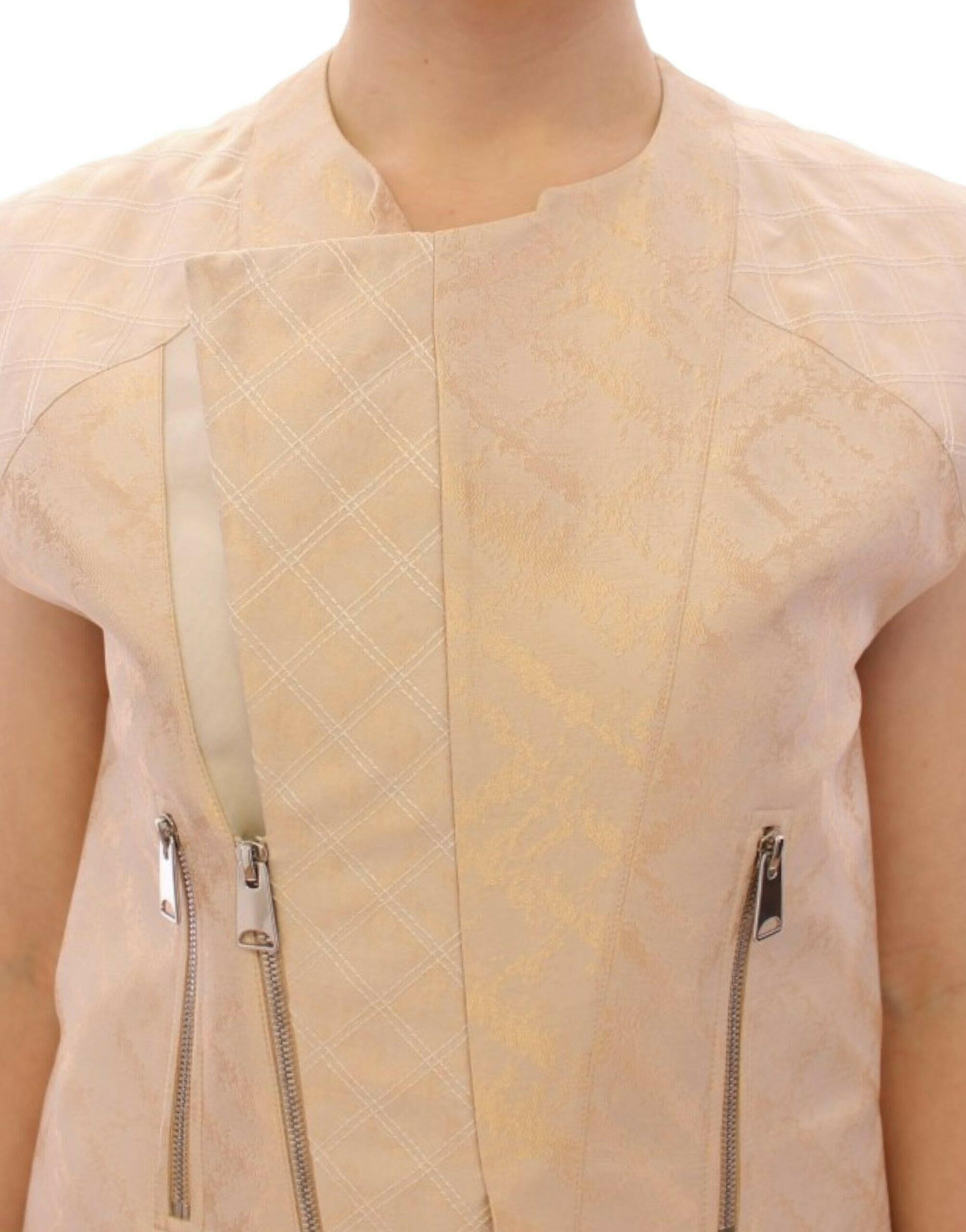 Zeyneptosun Beige brocade sleeveless jacket -   -  Zeyneptosun.