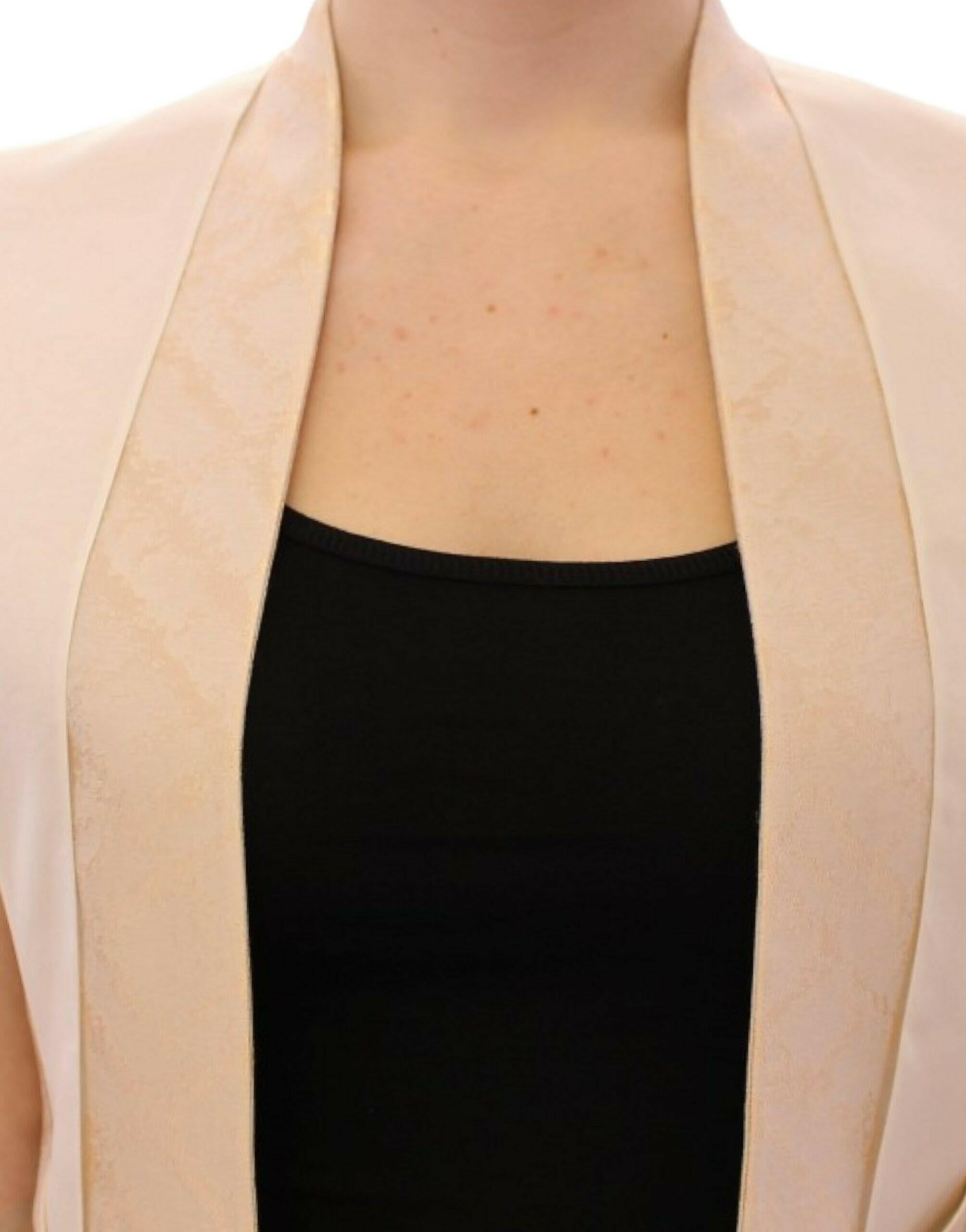 Zeyneptosun Beige brocade sleeveless jacket vest -   -  Zeyneptosun.