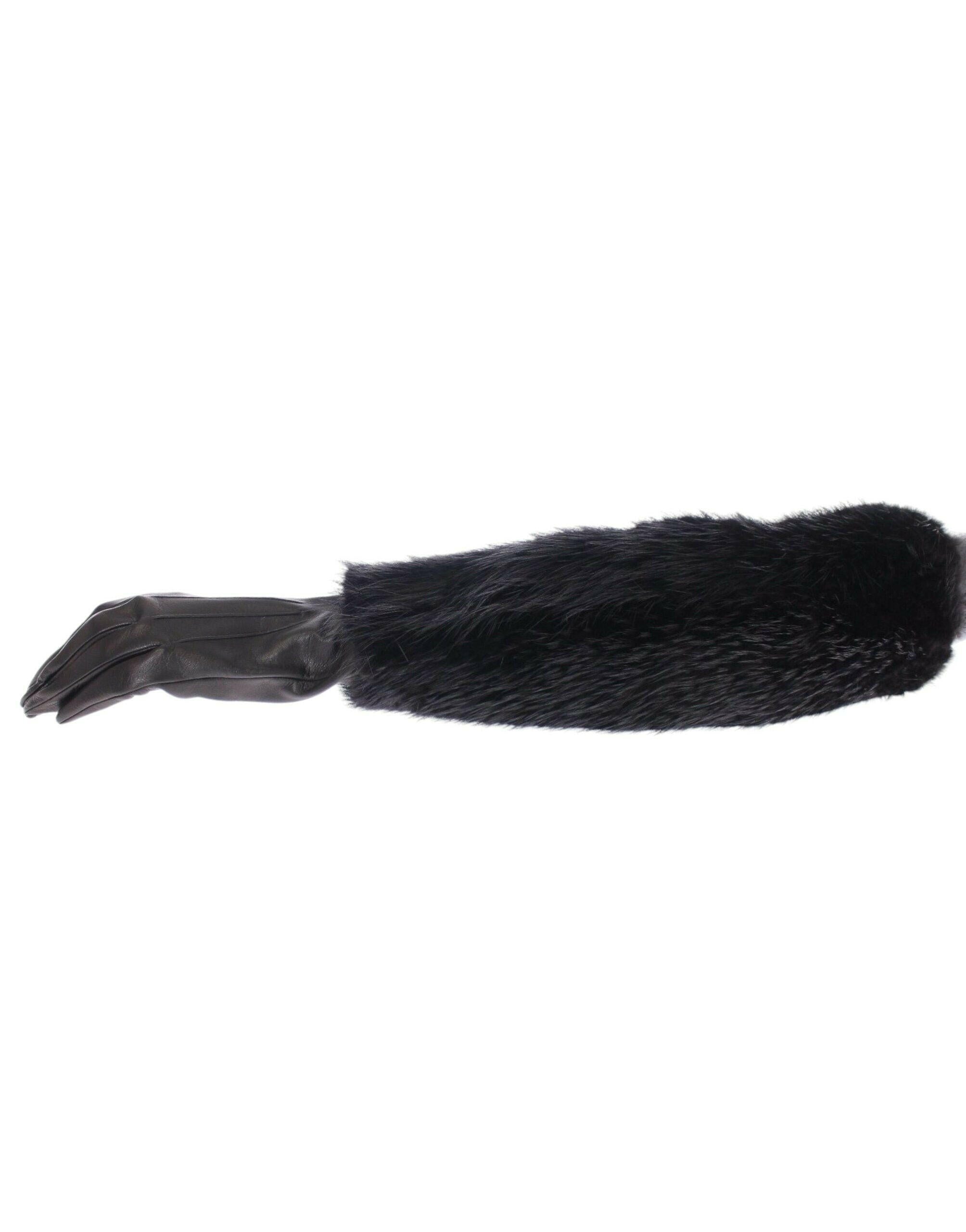 Dolce & Gabbana Black Beaver Fur Lambskin Leather Elbow Gloves -   -  Dolce & Gabbana.