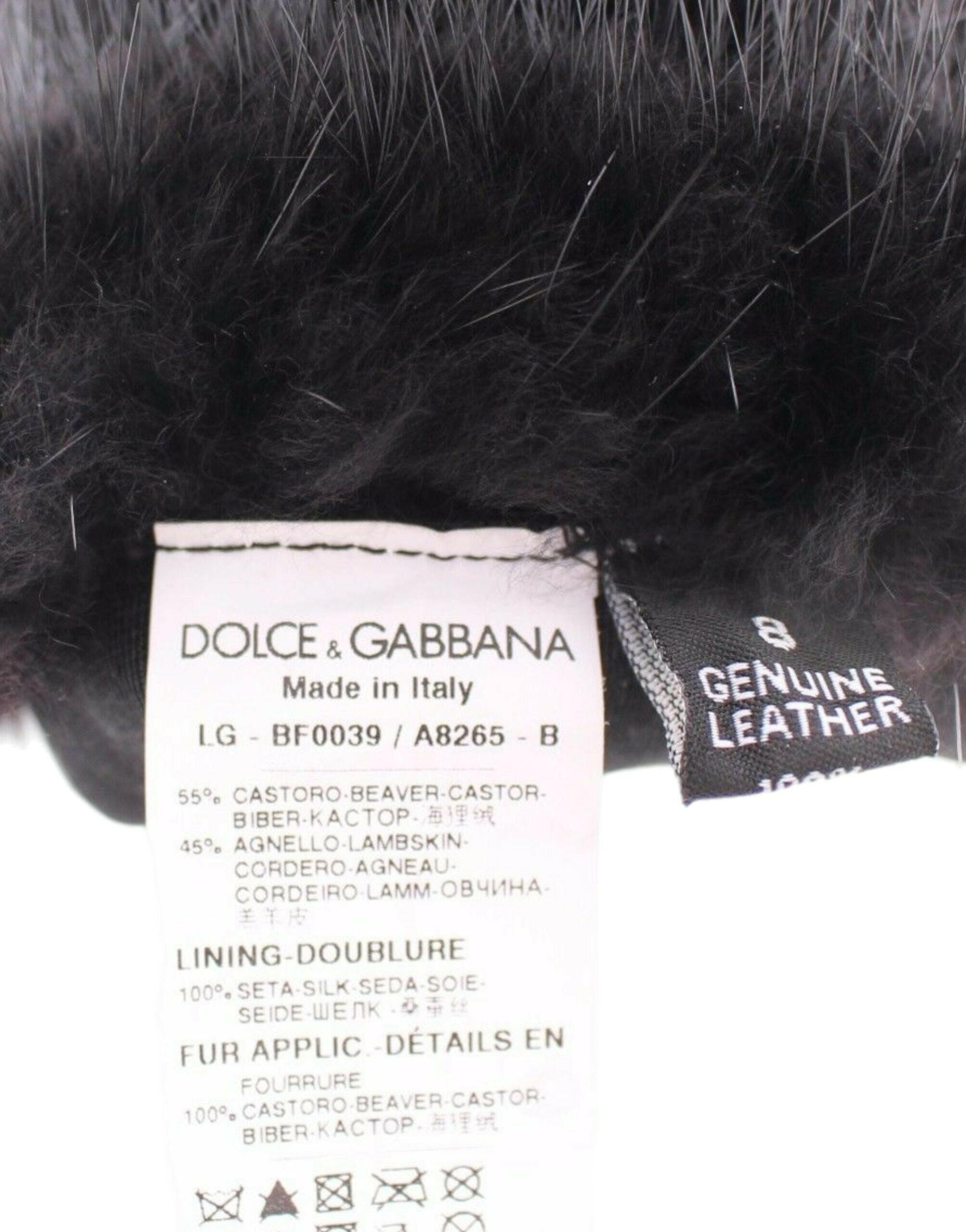 Dolce & Gabbana Black Beaver Fur Lambskin Leather Elbow Gloves -   -  Dolce & Gabbana.