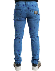 Dolce & Gabbana Blue Crystal Embellished Skinny Denim Jeans -   -  Dolce & Gabbana.