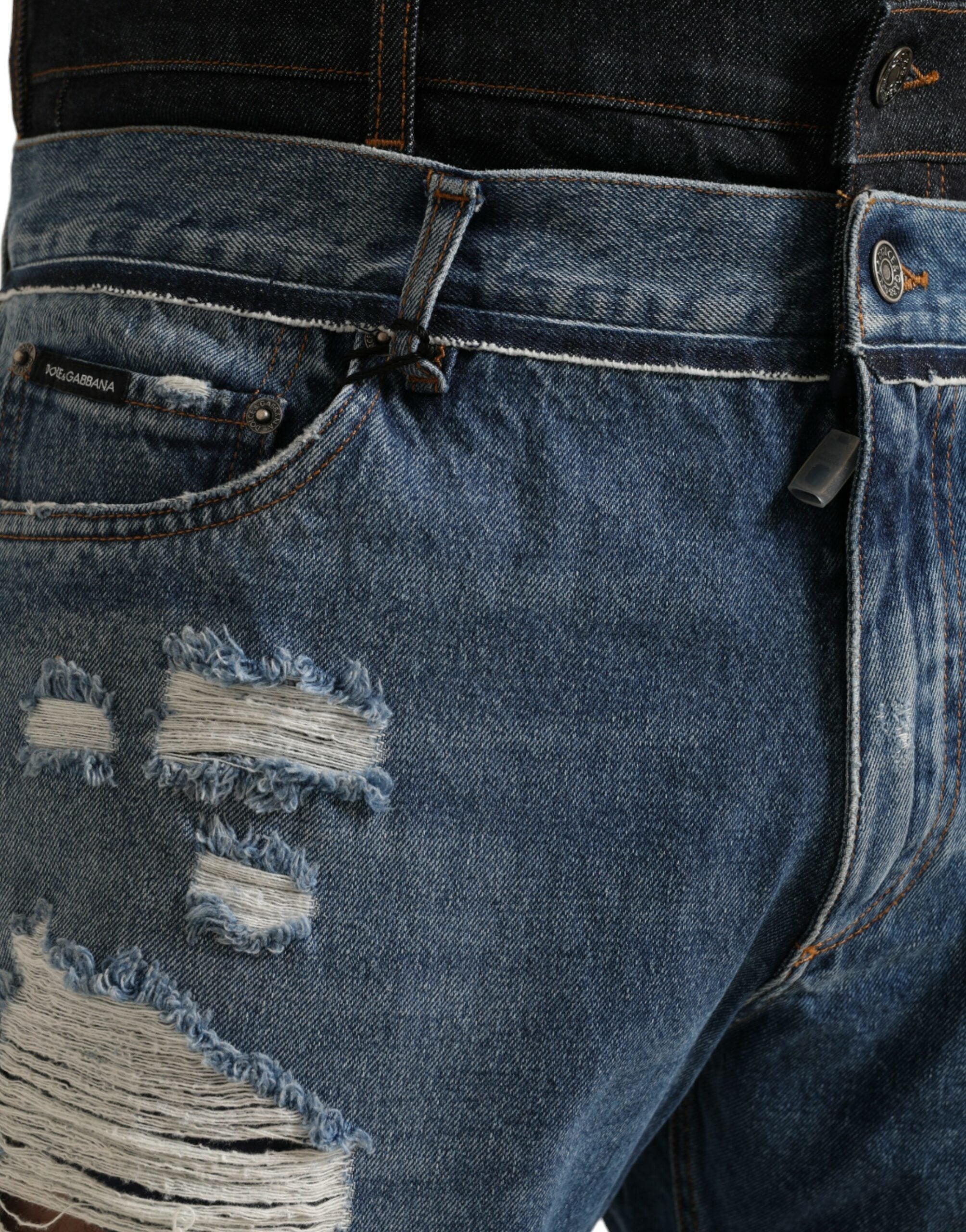 Dolce & Gabbana Blue Tattered Cotton Men Denim Jeans -   -  Dolce & Gabbana.